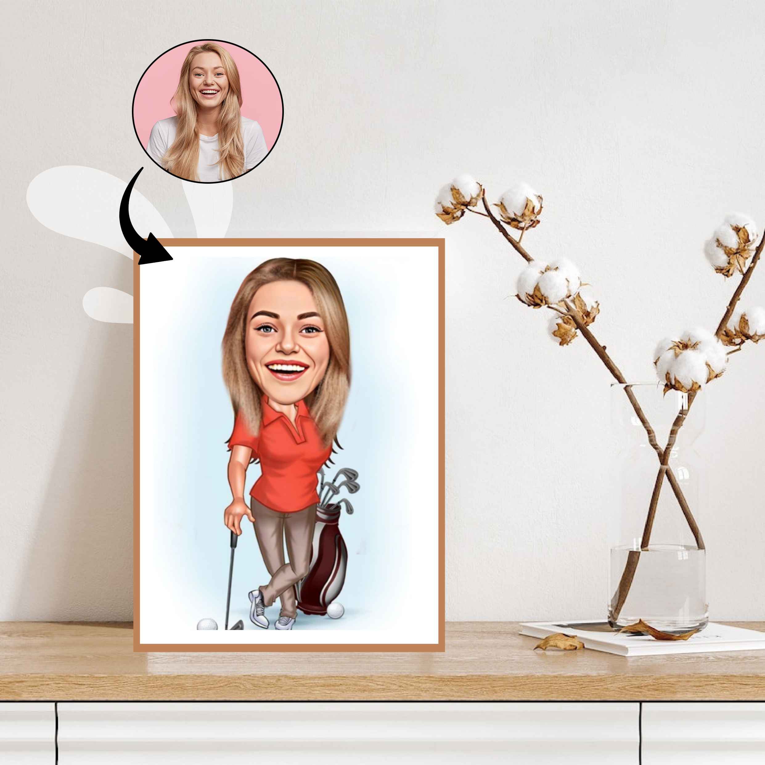 Golf tema6 (1 person) - karikaturtegning efter dine fotos - Just Karikatur