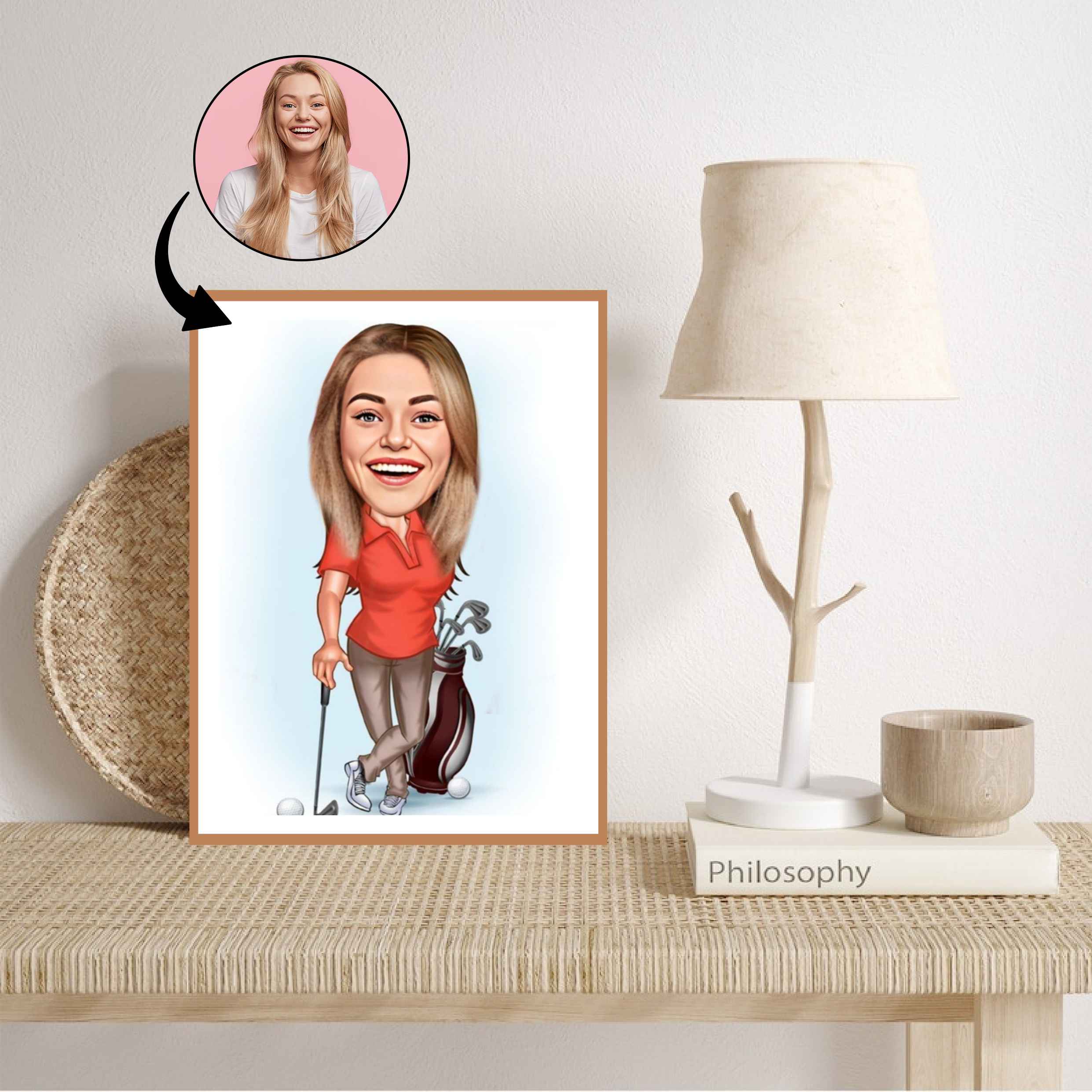 Golf tema6 (1 person) - karikaturtegning efter dine fotos - Just Karikatur