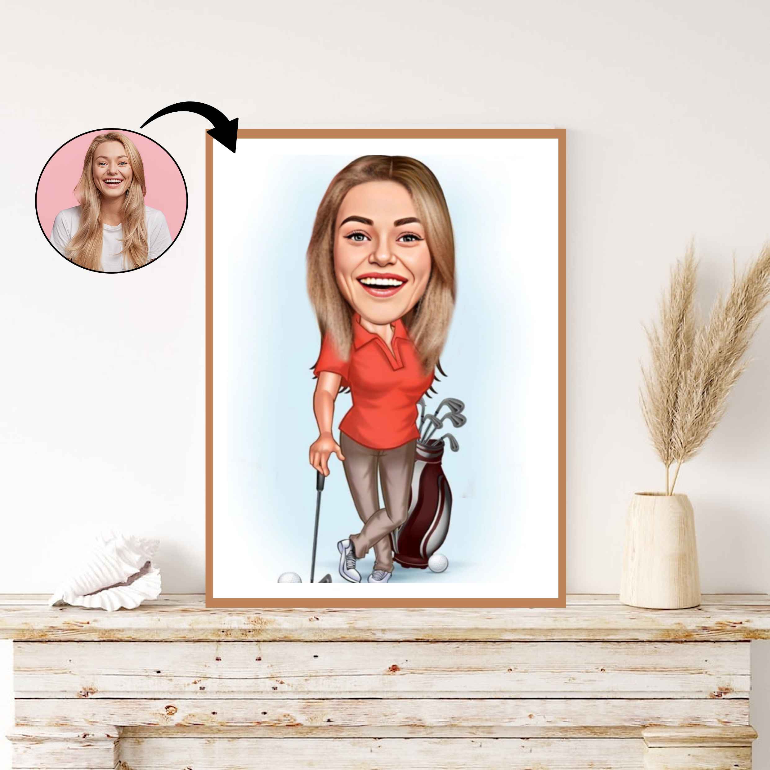 Golf tema6 (1 person) - karikaturtegning efter dine fotos - Just Karikatur