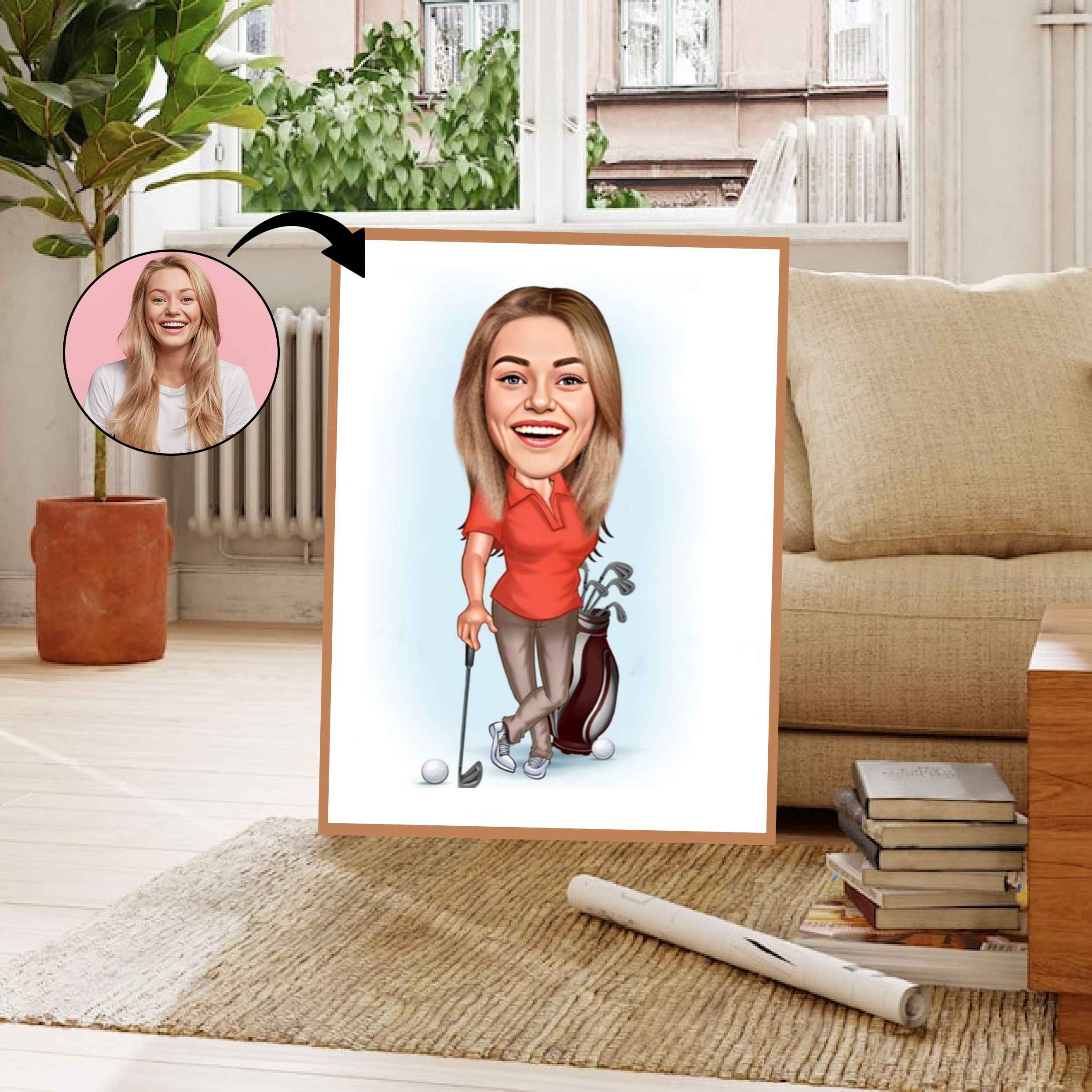 Golf tema6 (1 person) - karikaturtegning efter dine fotos - Just Karikatur