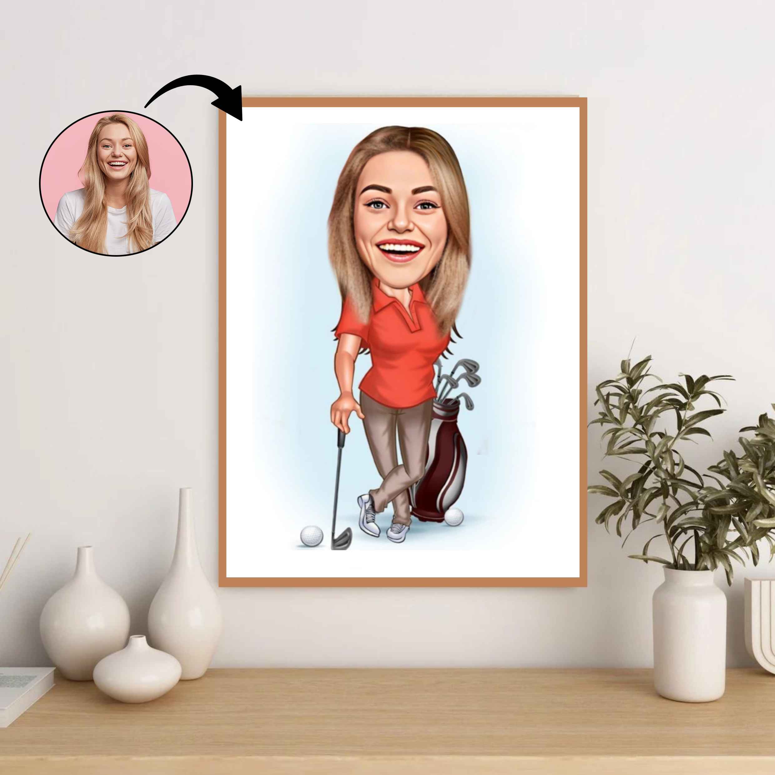 Golf tema6 (1 person) - karikaturtegning efter dine fotos - Just Karikatur