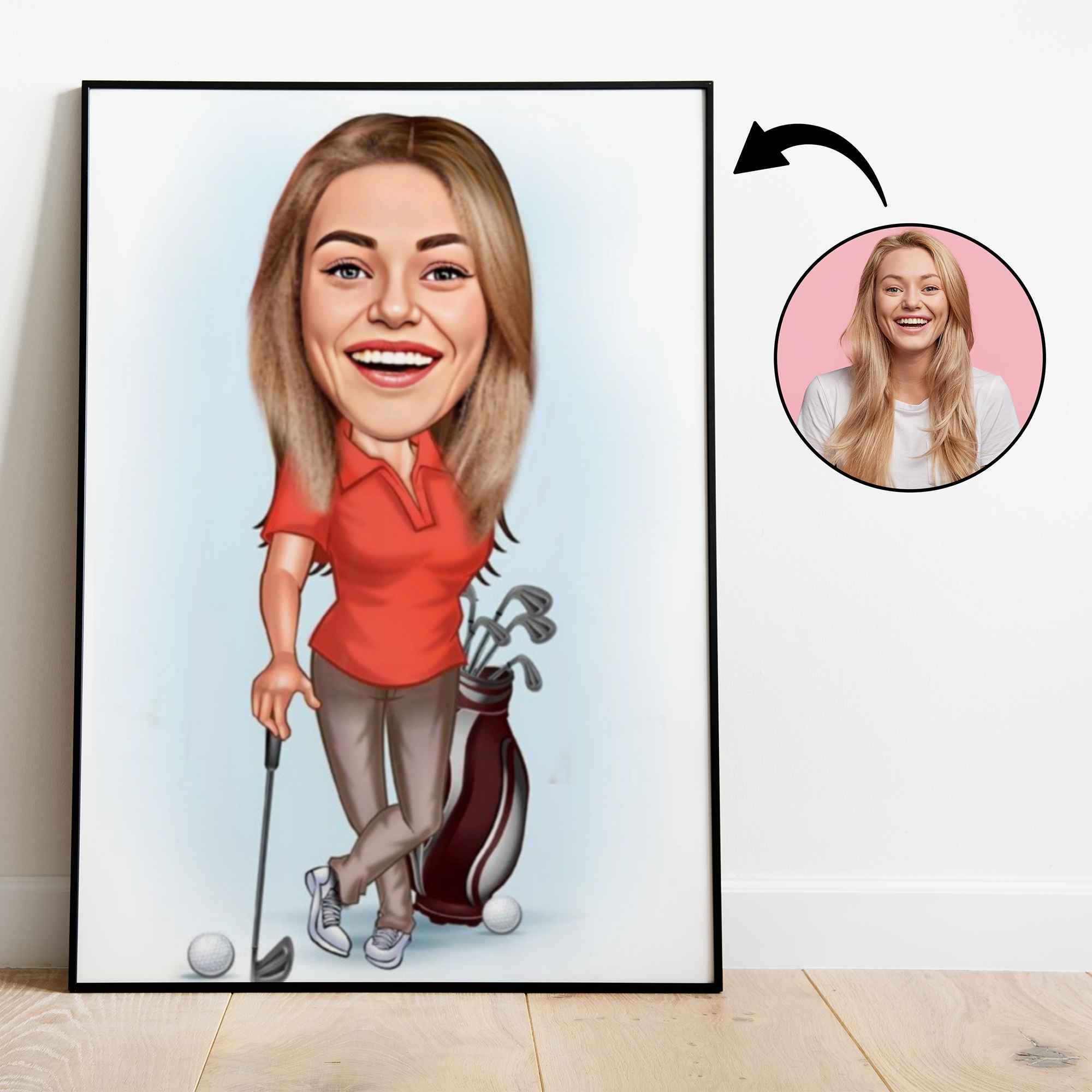 Golf tema6 (1 person) - karikaturtegning efter dine fotos - Just Karikatur