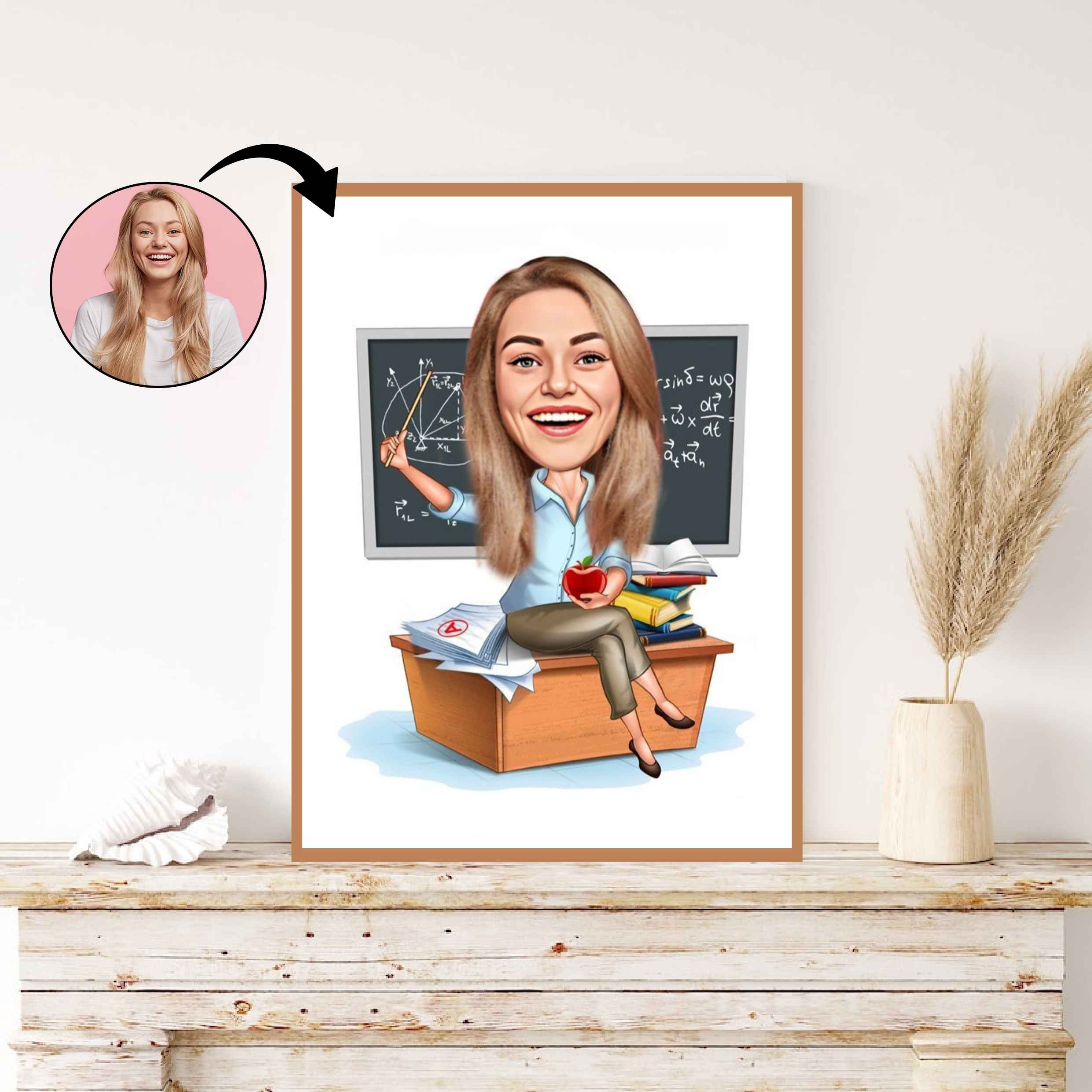 Lærer tema7 (1 person) - karikaturtegning efter dine fotos - Just Karikatur