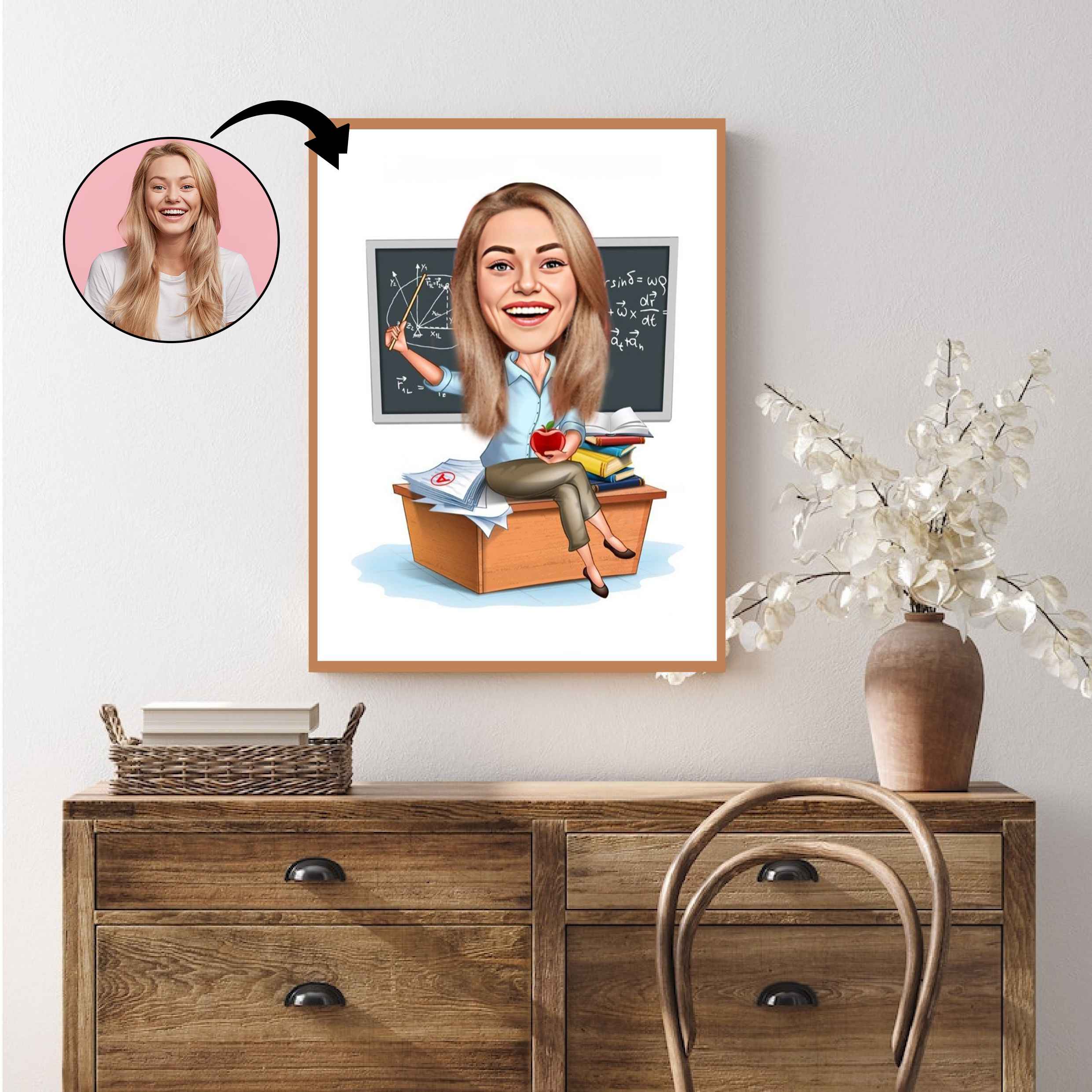 Lærer tema7 (1 person) - karikaturtegning efter dine fotos - Just Karikatur