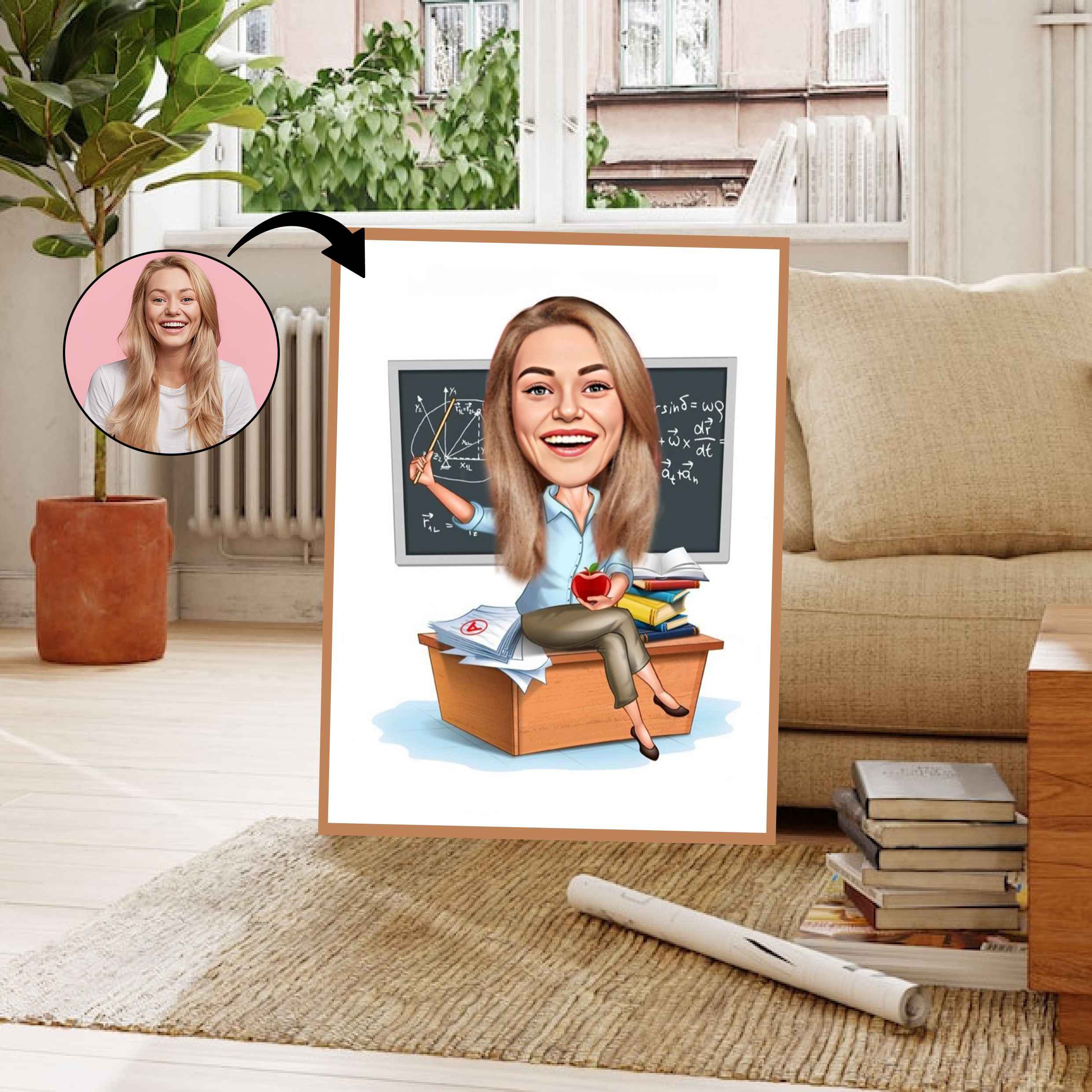 Lærer tema7 (1 person) - karikaturtegning efter dine fotos - Just Karikatur