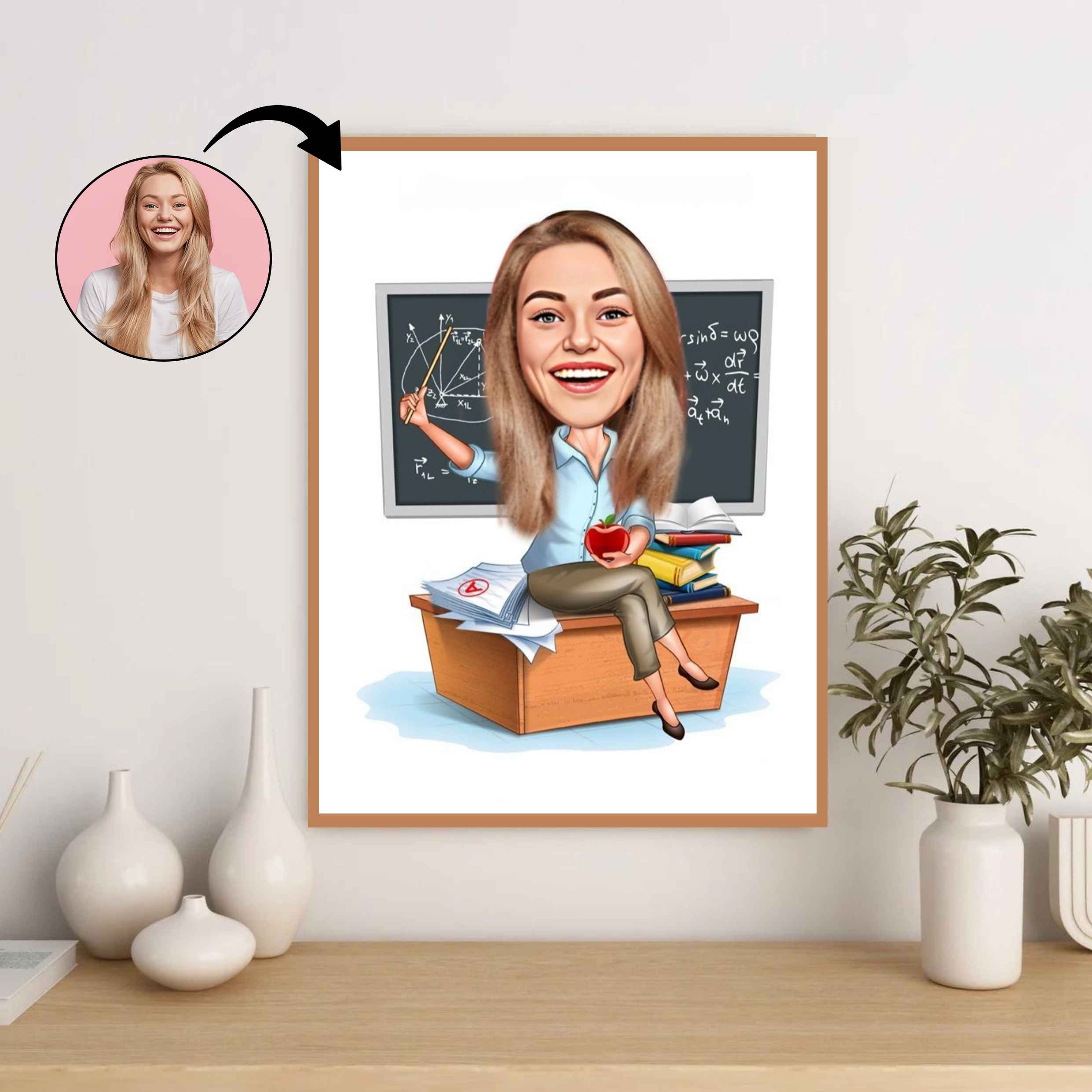 Lærer tema7 (1 person) - karikaturtegning efter dine fotos - Just Karikatur