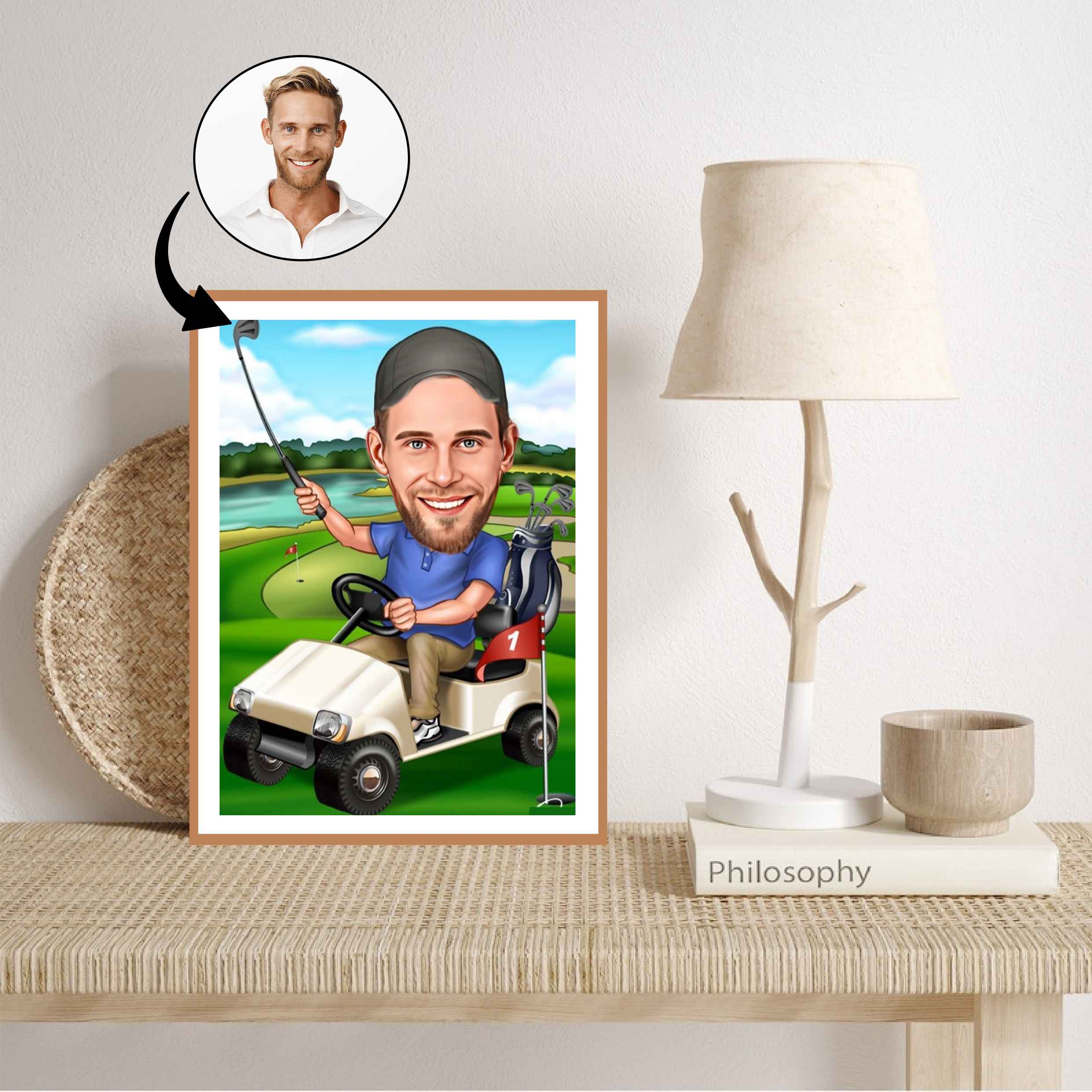 Golf tema11 (1 person) - karikaturtegning efter dine fotos - Just Karikatur