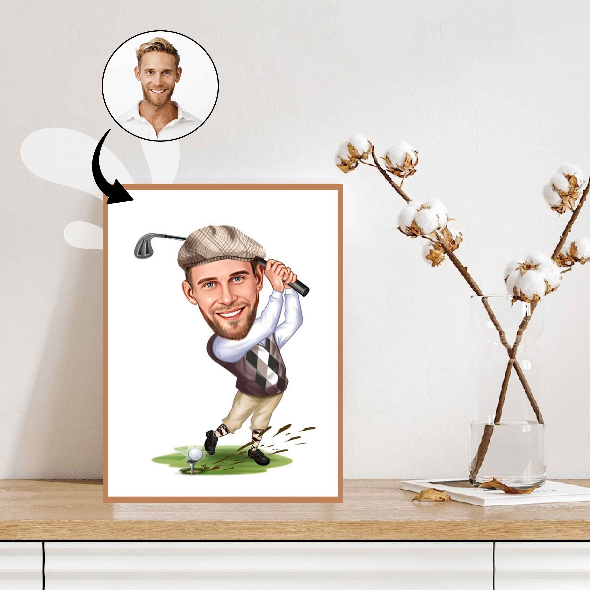 Golf tema4 (1 person) - karikaturtegning efter dine fotos - Just Karikatur