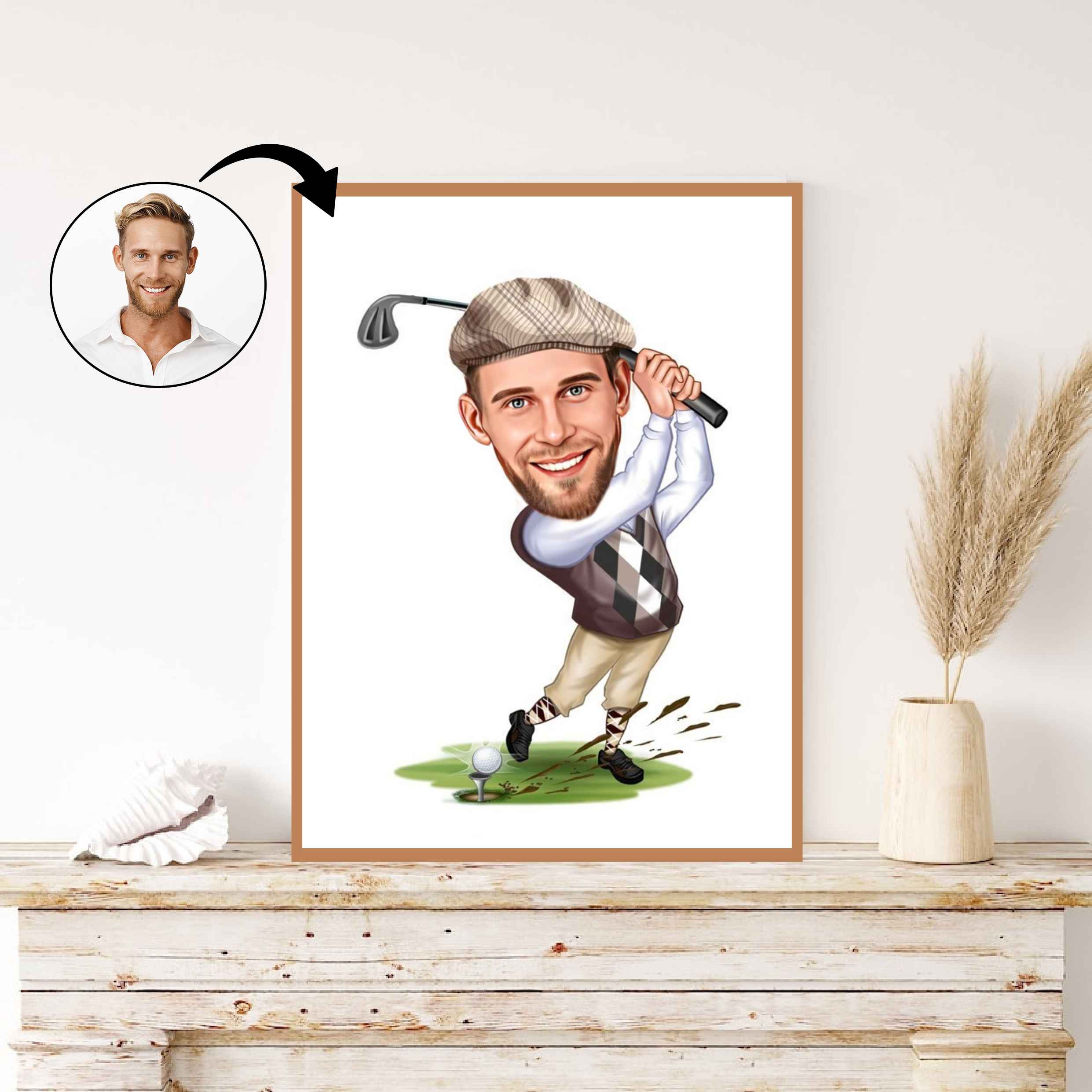 Golf tema4 (1 person) - karikaturtegning efter dine fotos - Just Karikatur