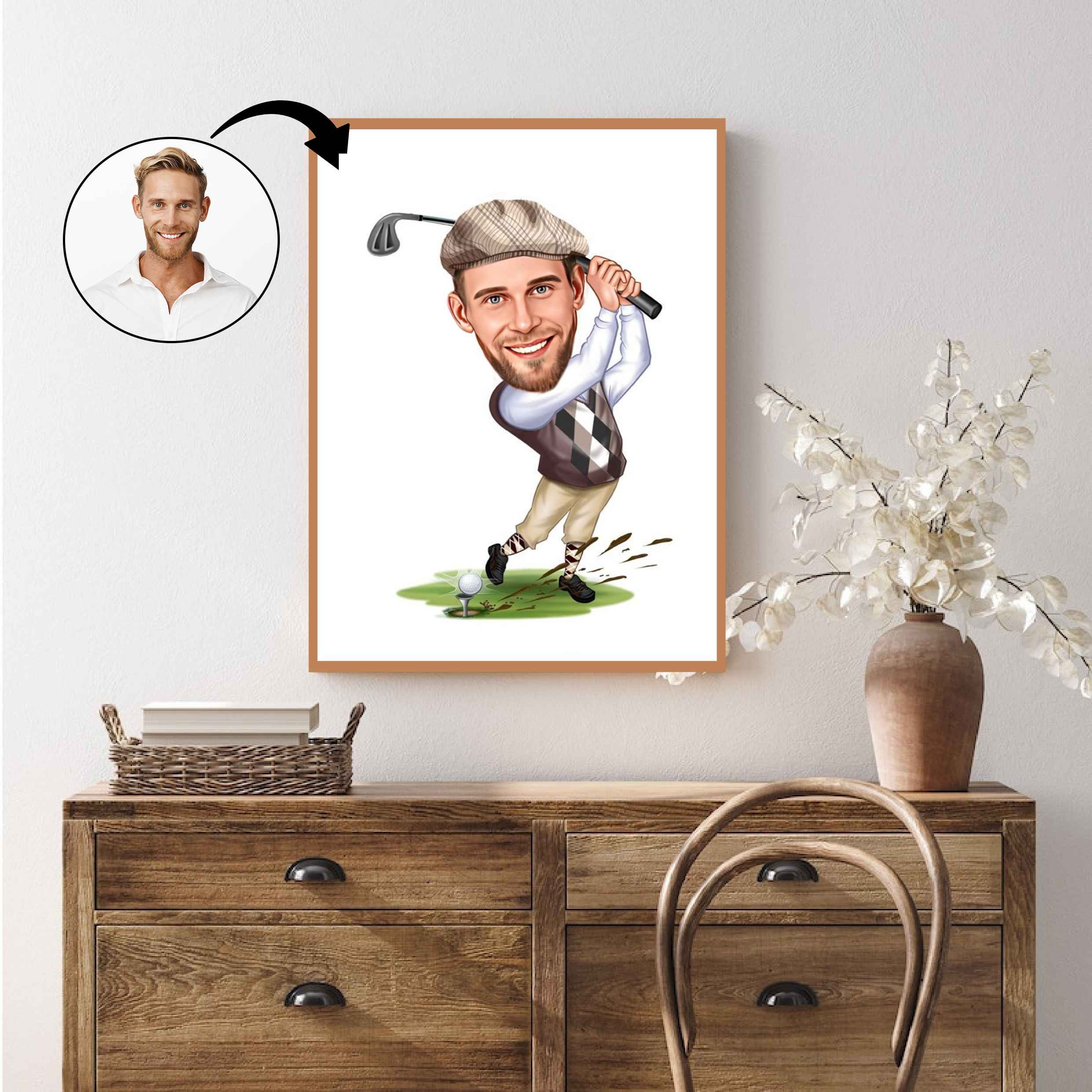 Golf tema4 (1 person) - karikaturtegning efter dine fotos - Just Karikatur
