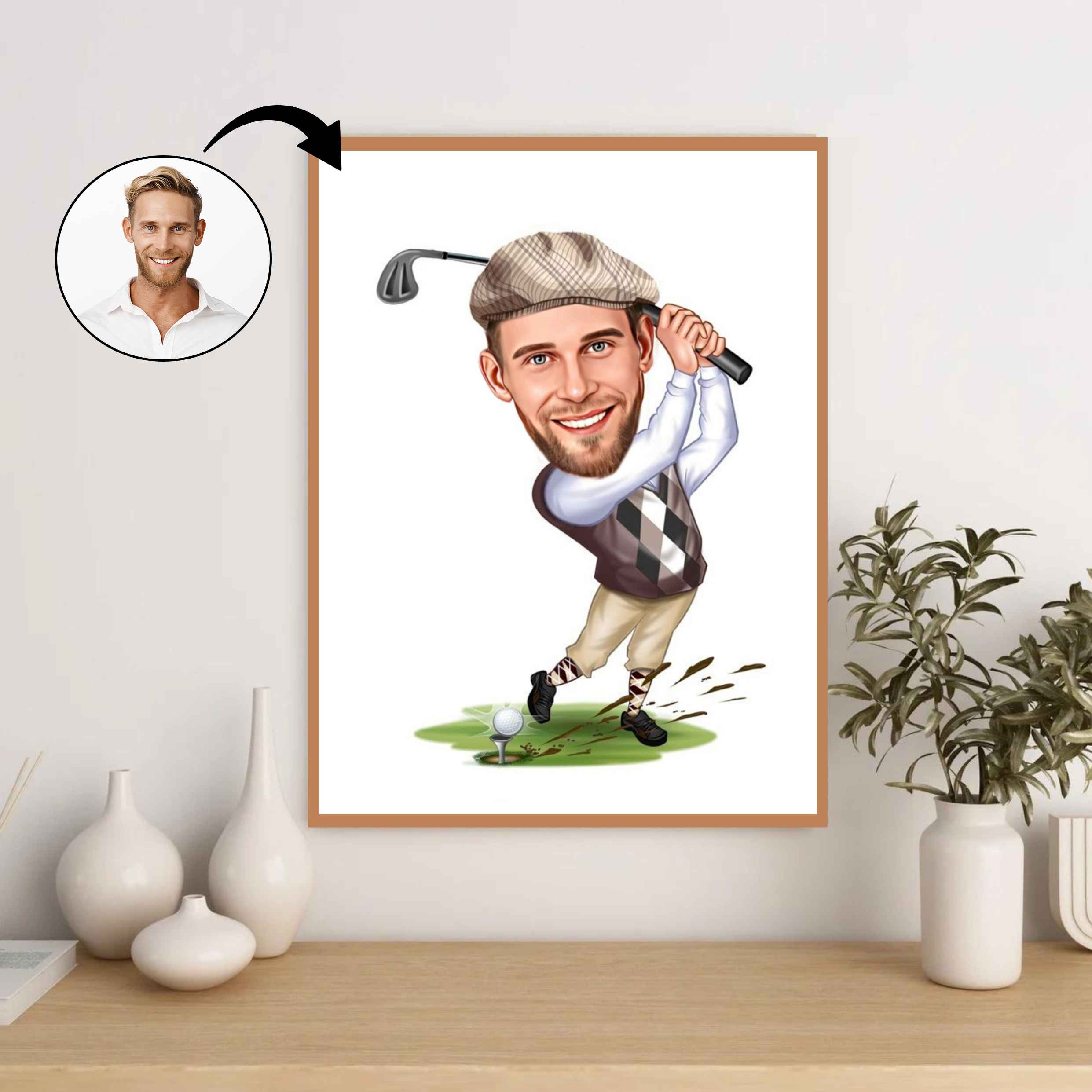 Golf tema4 (1 person) - karikaturtegning efter dine fotos - Just Karikatur