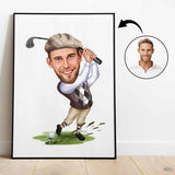 Golf tema4 (1 person) - karikaturtegning efter dine fotos - Just Karikatur