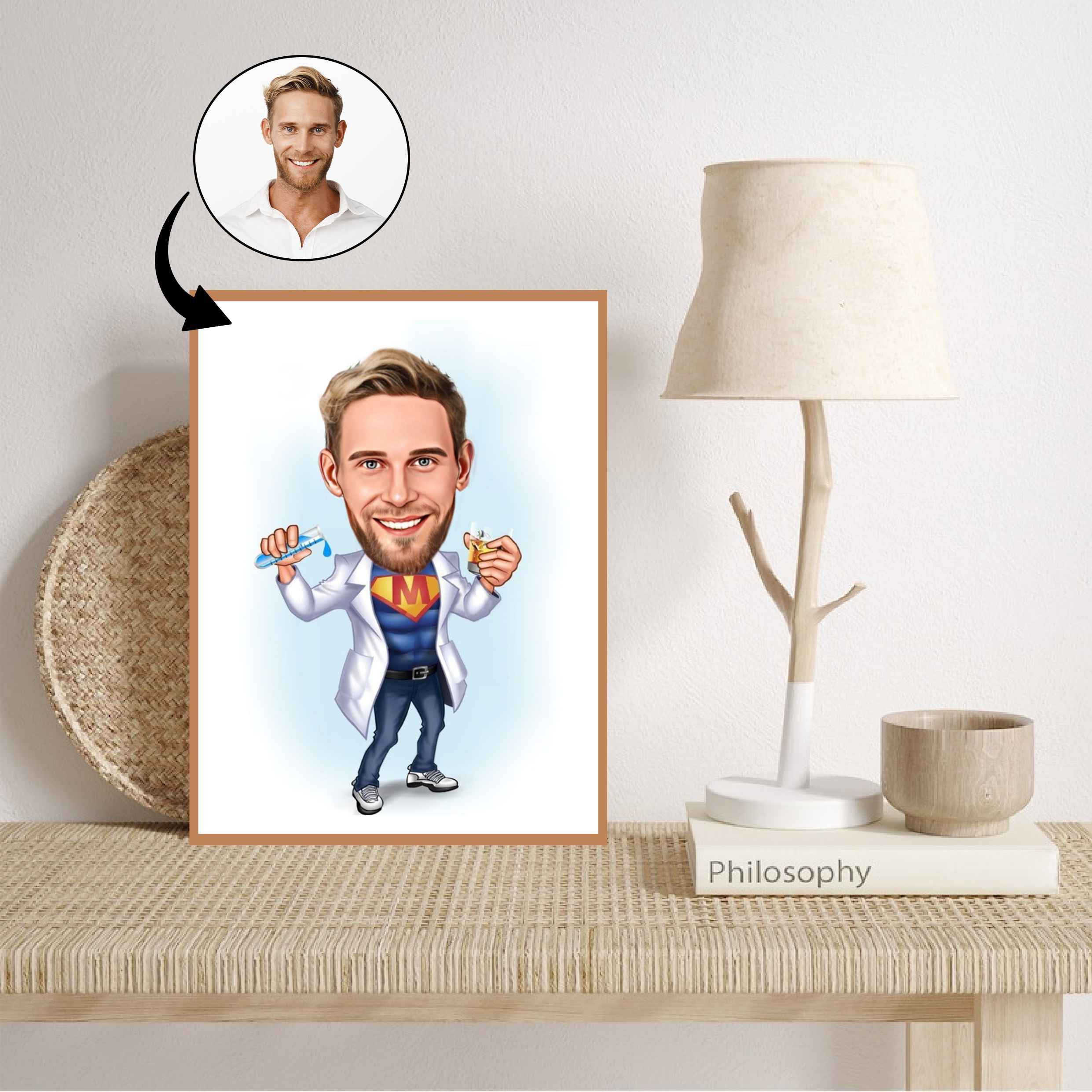 Medicinsk tema3 (1 person) - karikaturtegning efter dine fotos - Just Karikatur