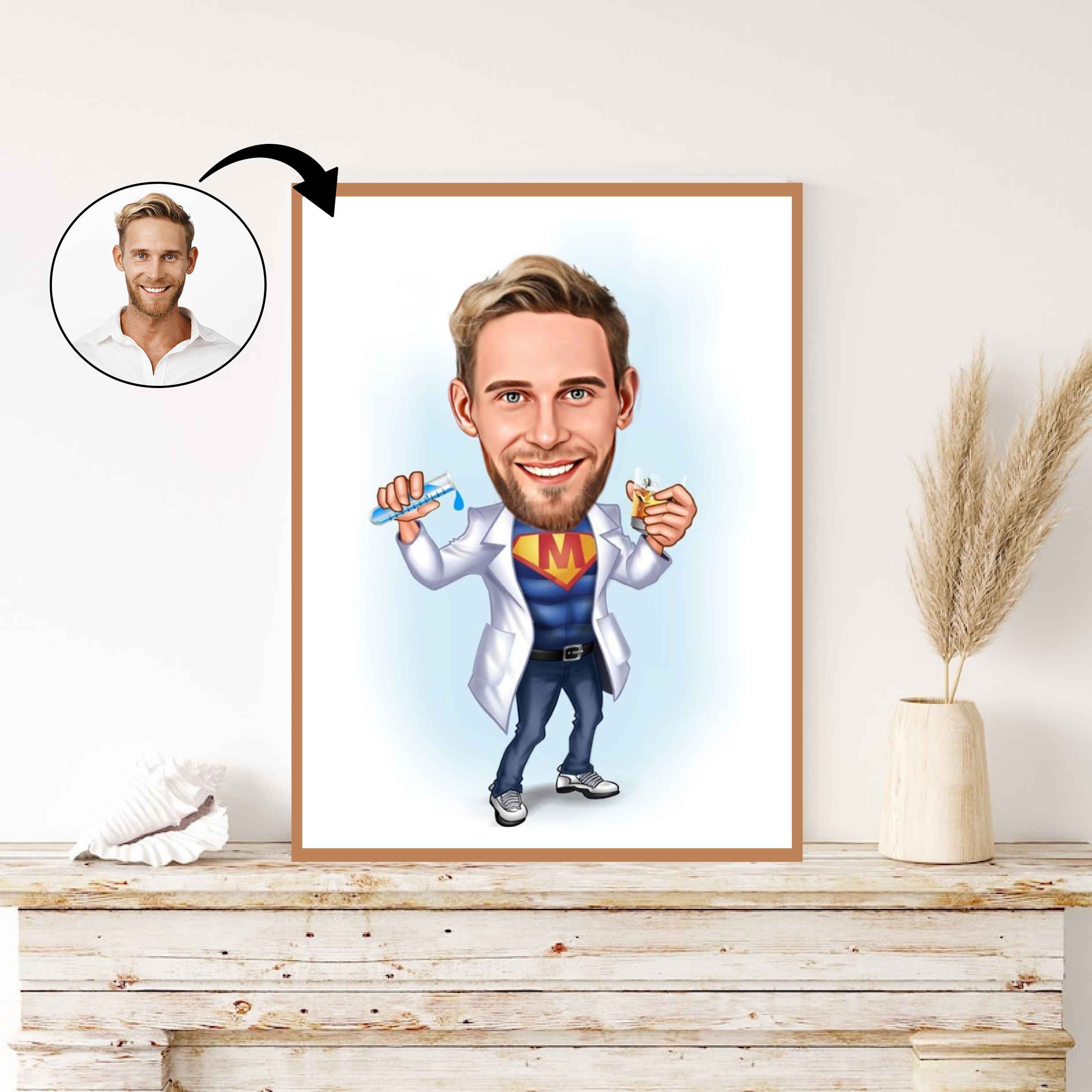 Medicinsk tema3 (1 person) - karikaturtegning efter dine fotos - Just Karikatur