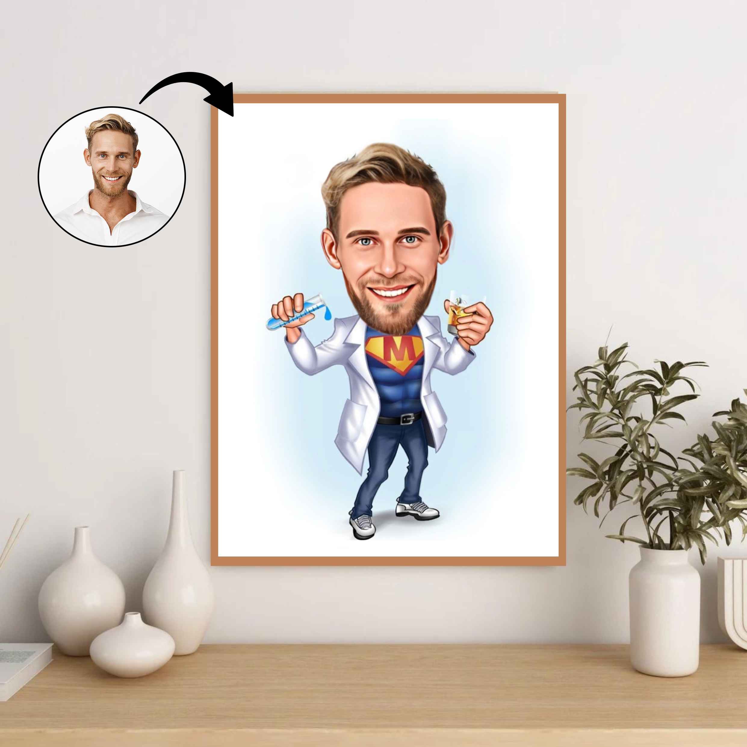 Medicinsk tema3 (1 person) - karikaturtegning efter dine fotos - Just Karikatur