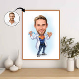 Medicinsk tema3 (1 person) - karikaturtegning efter dine fotos - Just Karikatur