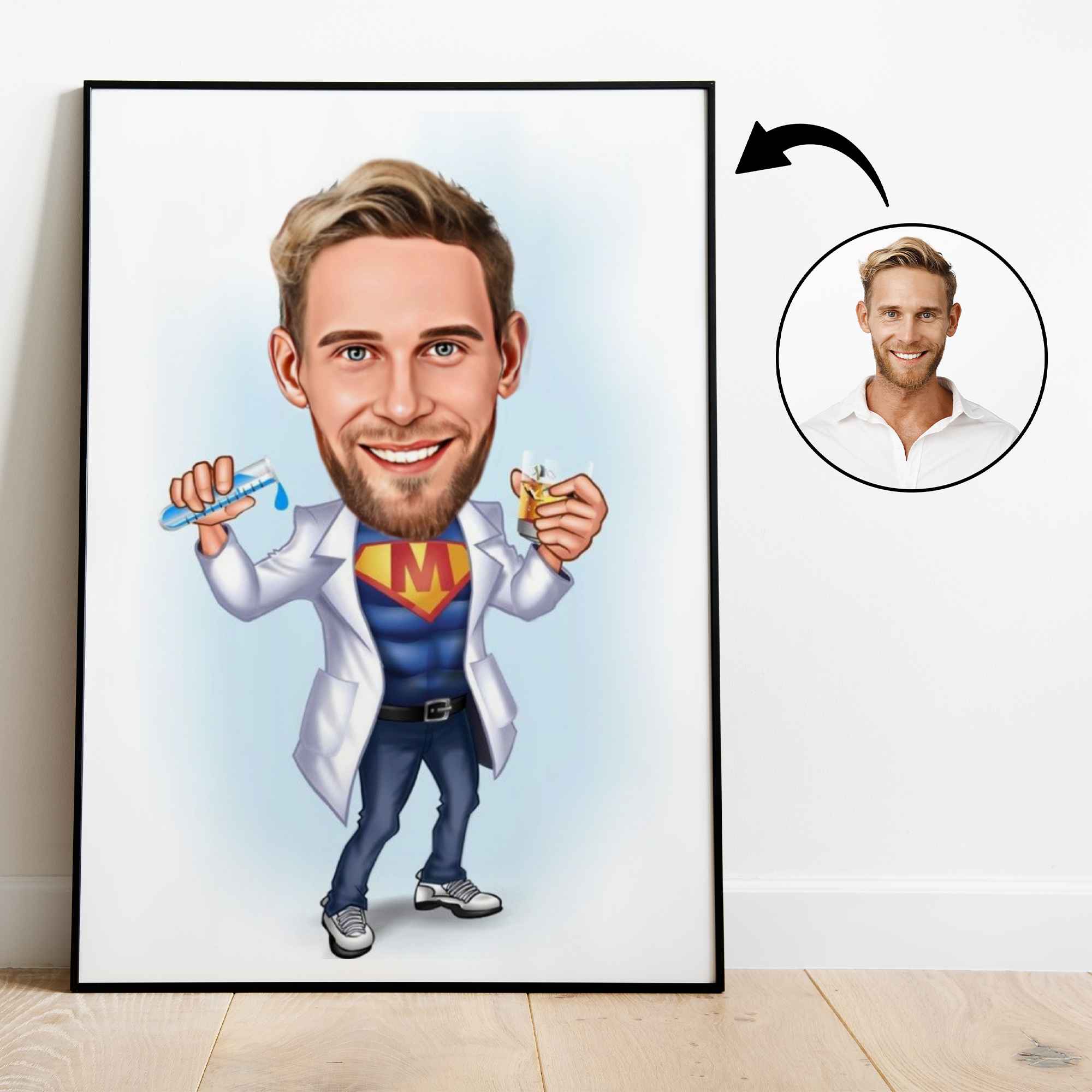 Medicinsk tema3 (1 person) - karikaturtegning efter dine fotos - Just Karikatur