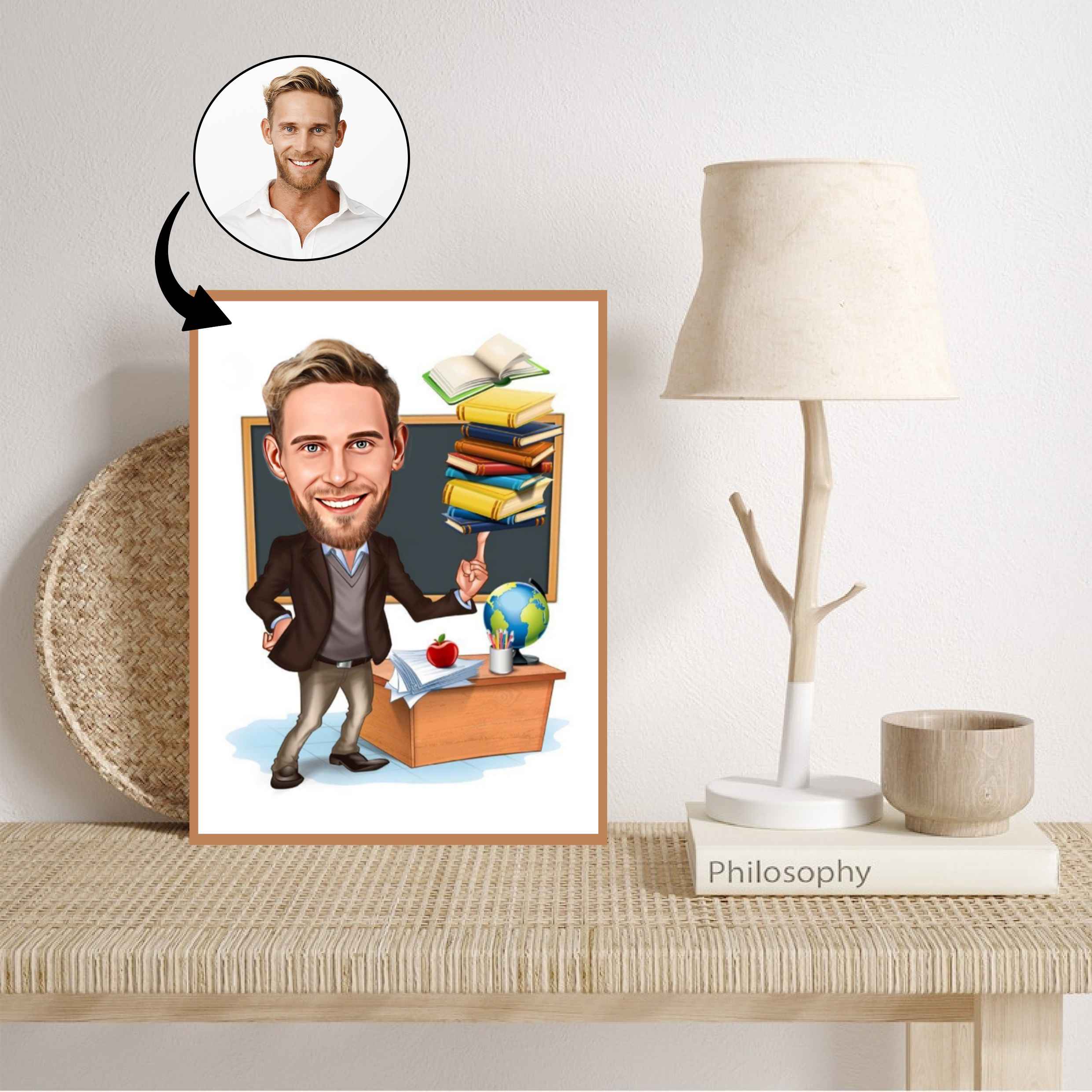 Lærer tema8 (1 person) - karikaturtegning efter dine fotos - Just Karikatur