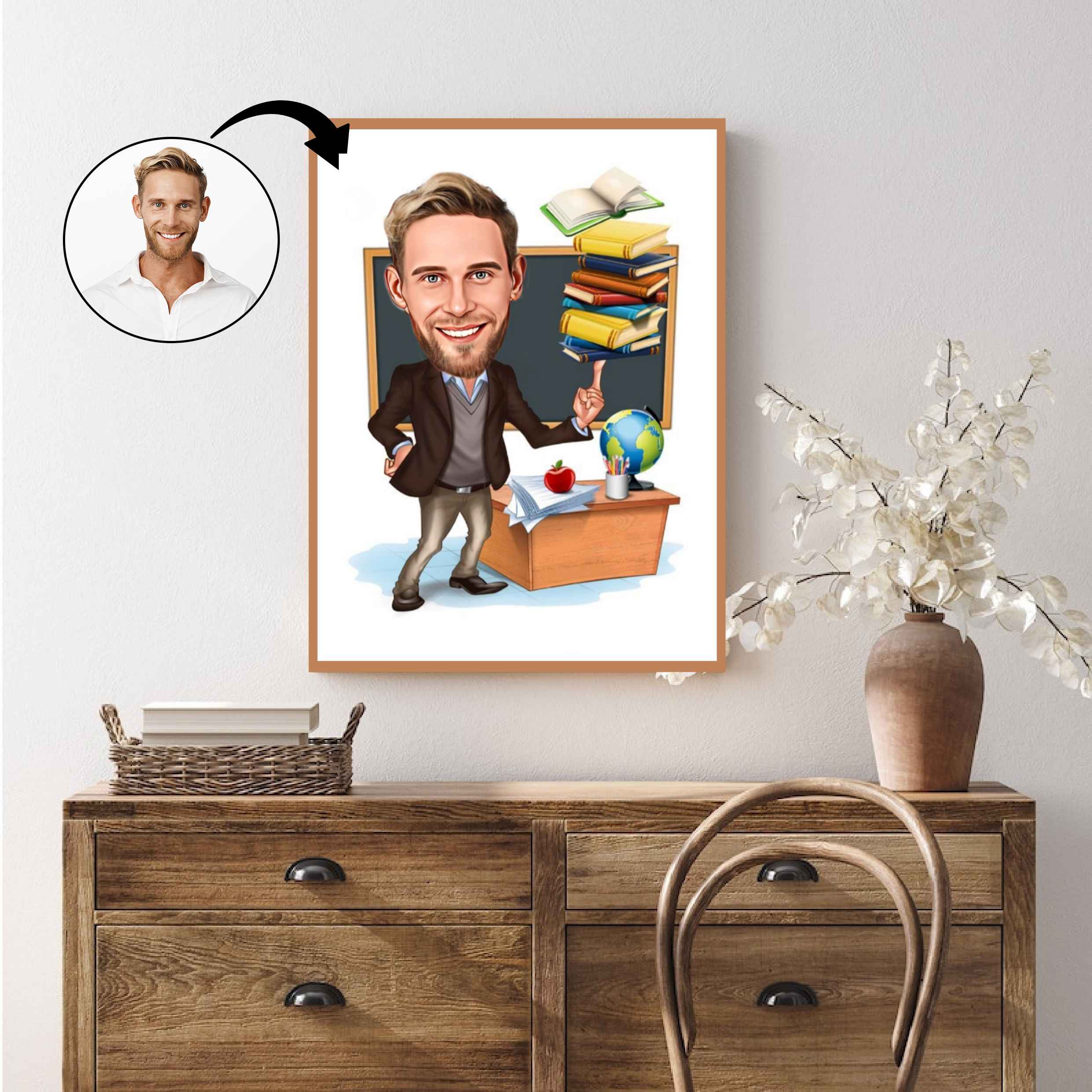 Lærer tema8 (1 person) - karikaturtegning efter dine fotos - Just Karikatur