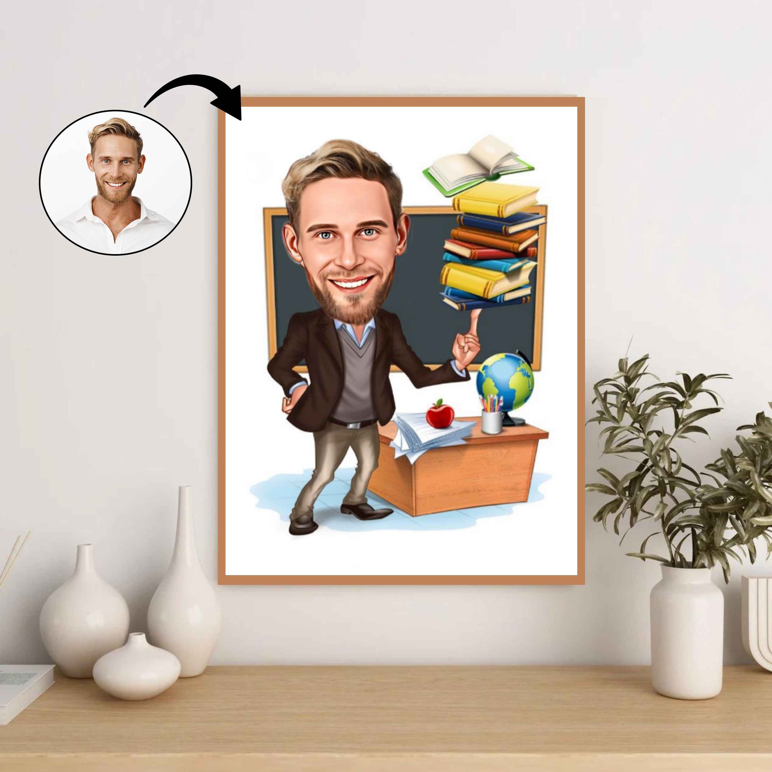 Lærer tema8 (1 person) - karikaturtegning efter dine fotos - Just Karikatur