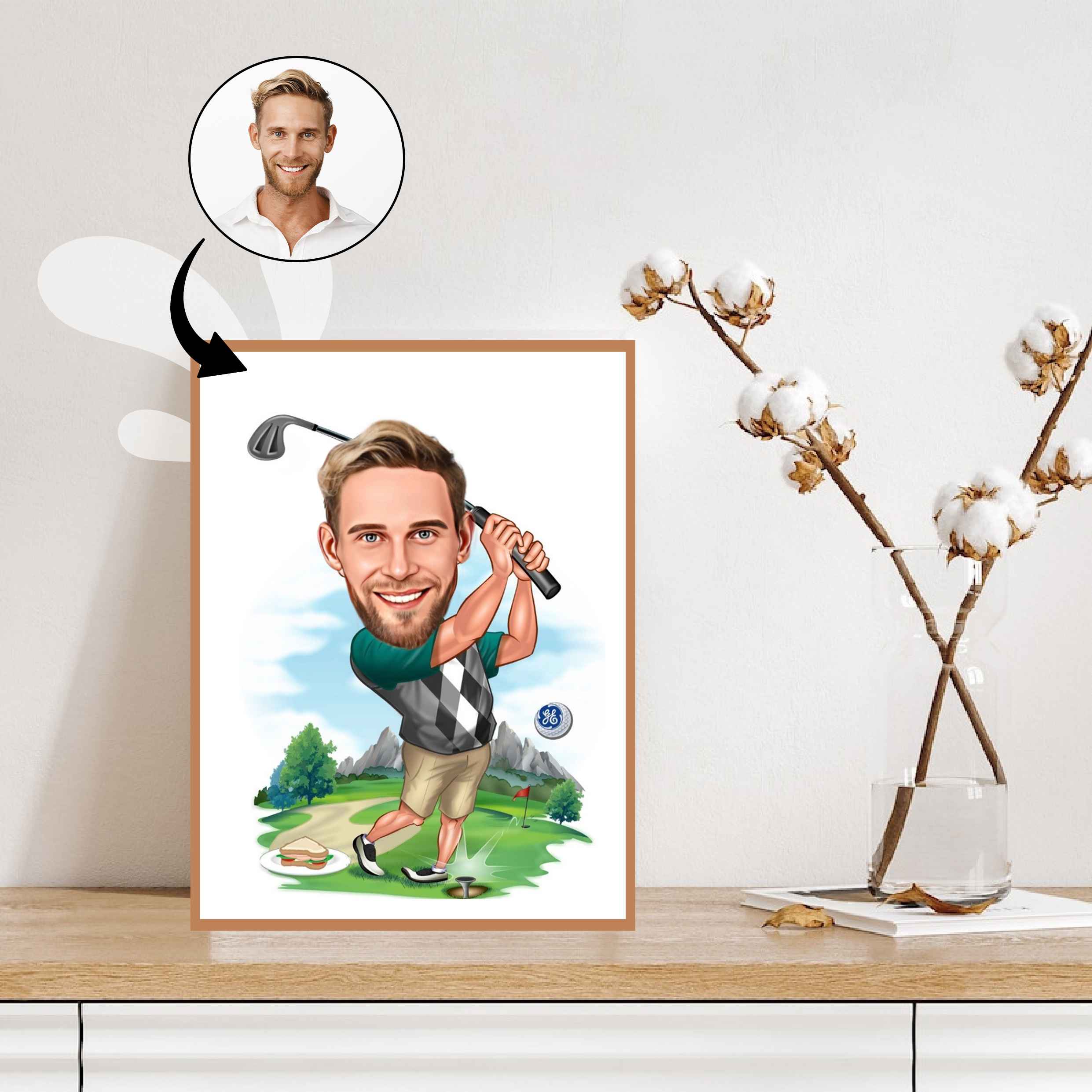 Golf tema15 (1 person) - karikaturtegning efter dine fotos - Just Karikatur