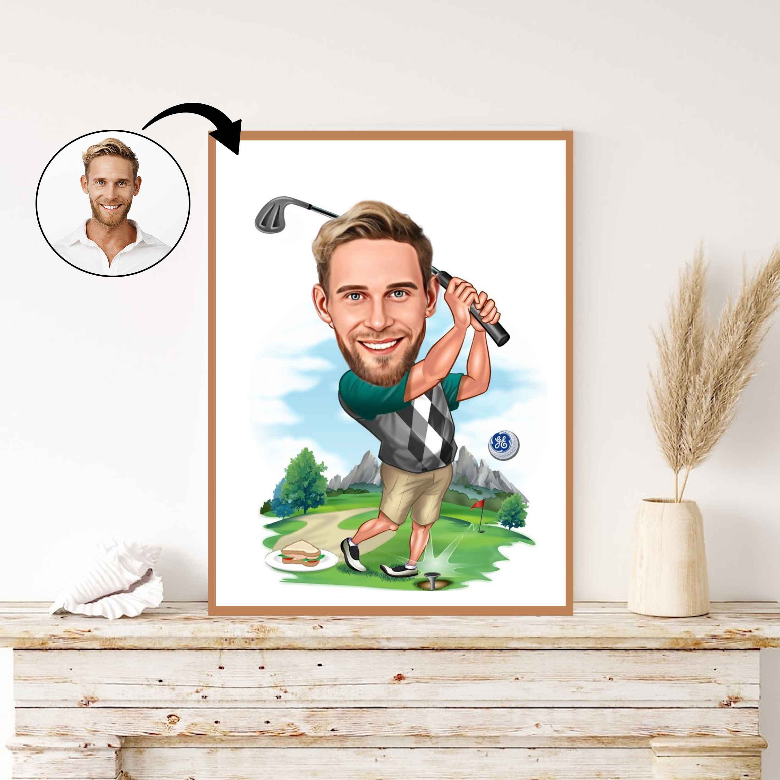 Golf tema15 (1 person) - karikaturtegning efter dine fotos - Just Karikatur