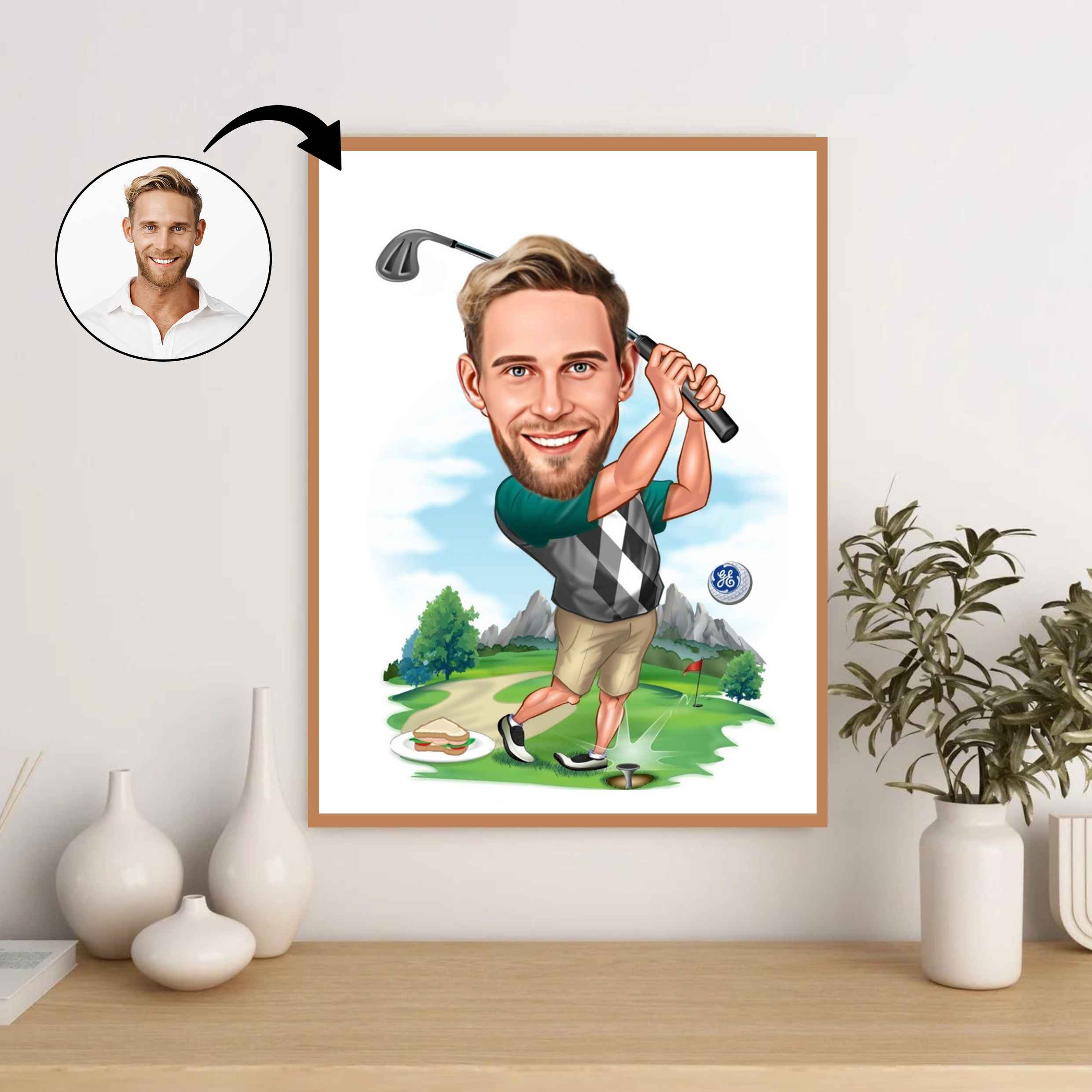 Golf tema15 (1 person) - karikaturtegning efter dine fotos - Just Karikatur
