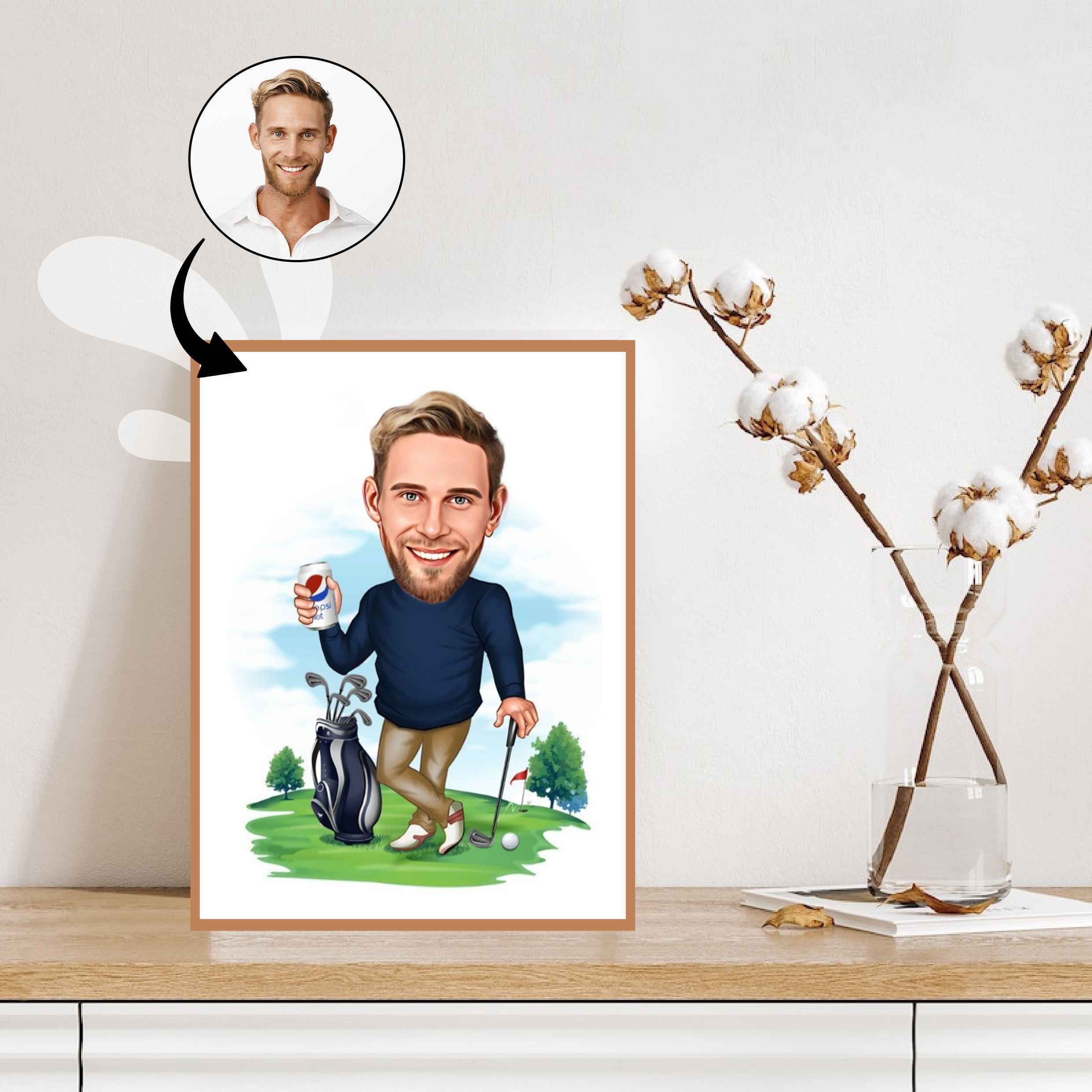 Golf tema3 (1 person) - karikaturtegning efter dine fotos - Just Karikatur