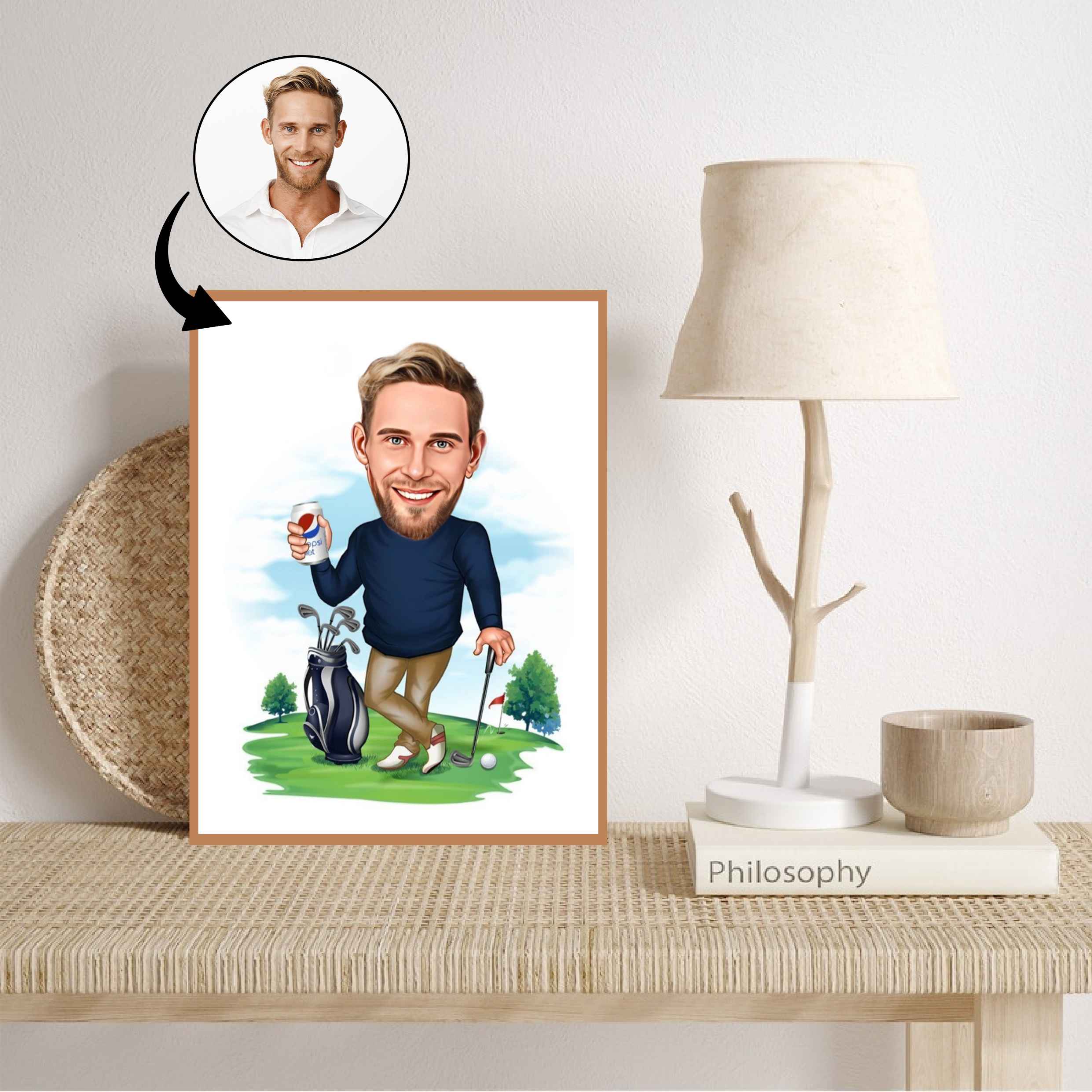 Golf tema3 (1 person) - karikaturtegning efter dine fotos - Just Karikatur