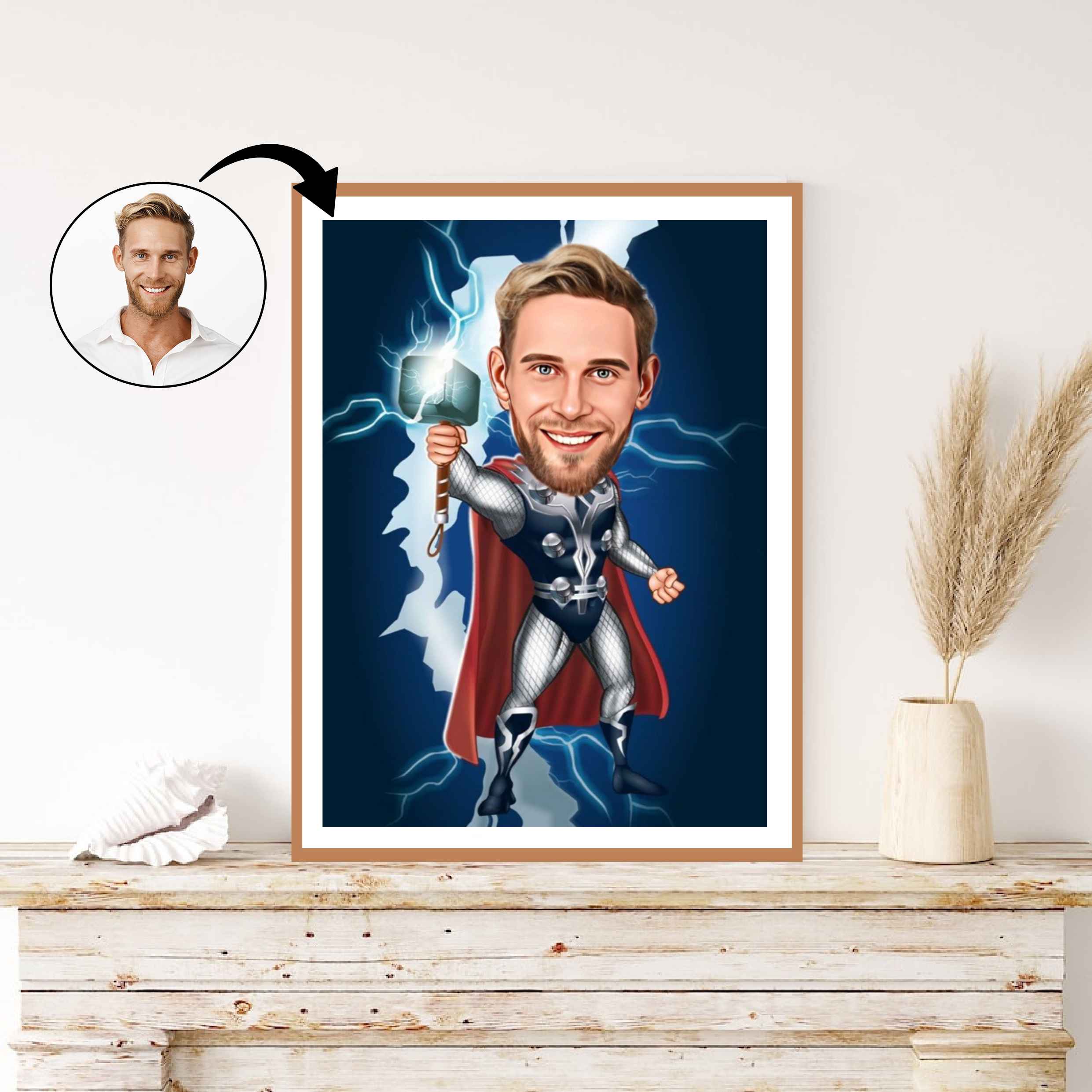 Superhelt tema28 (1 person) - karikaturtegning efter dine fotos - Just Karikatur