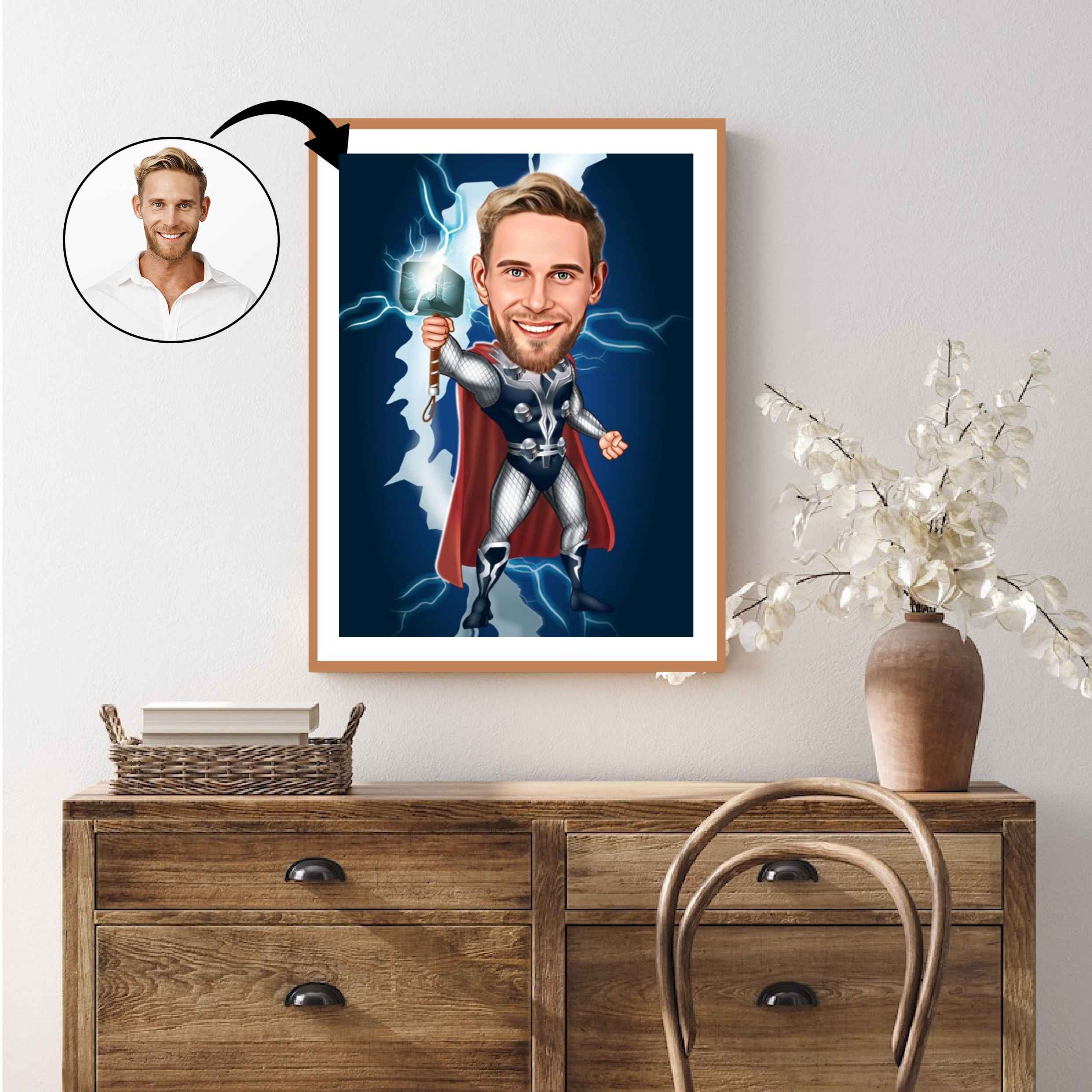 Superhelt tema28 (1 person) - karikaturtegning efter dine fotos - Just Karikatur