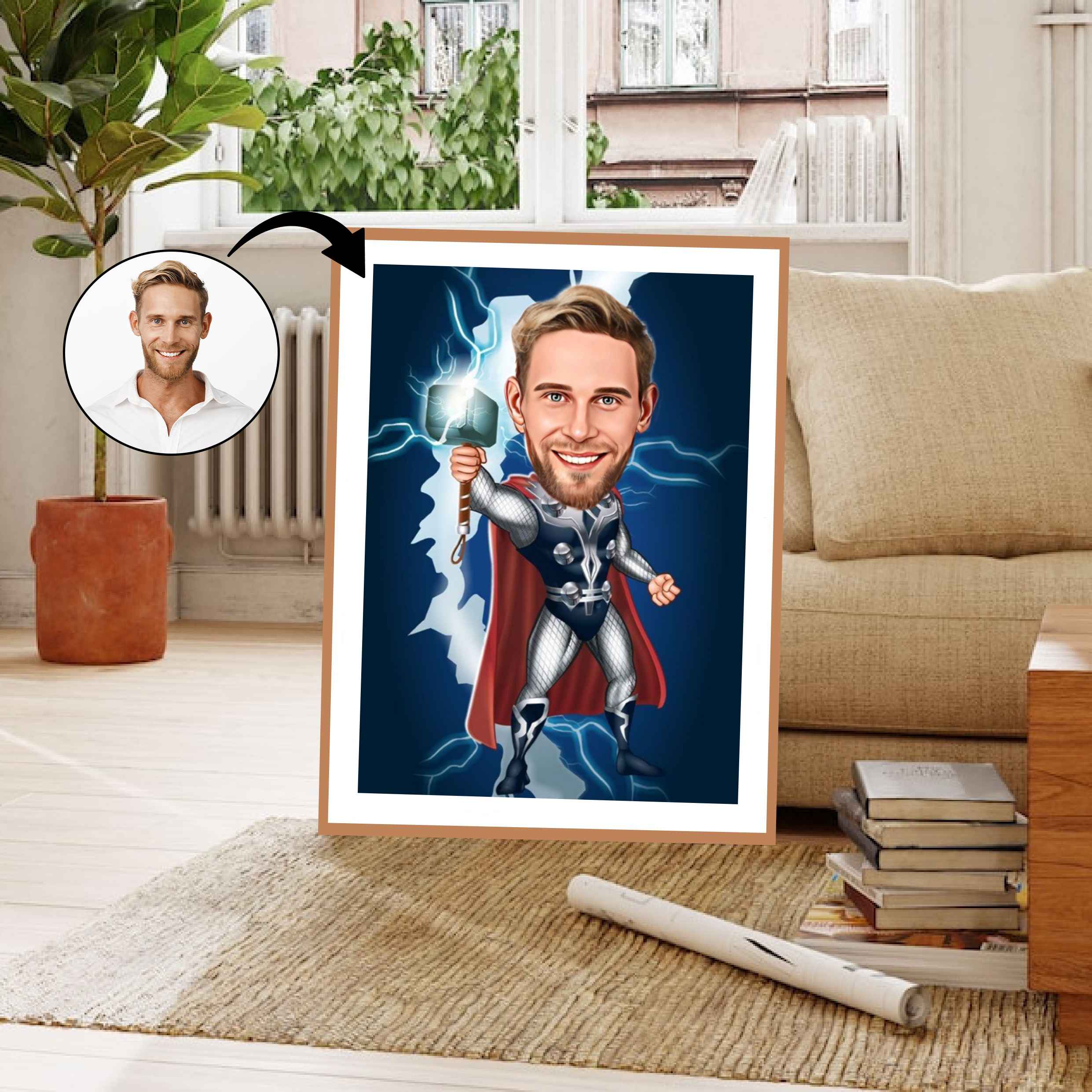 Superhelt tema28 (1 person) - karikaturtegning efter dine fotos - Just Karikatur