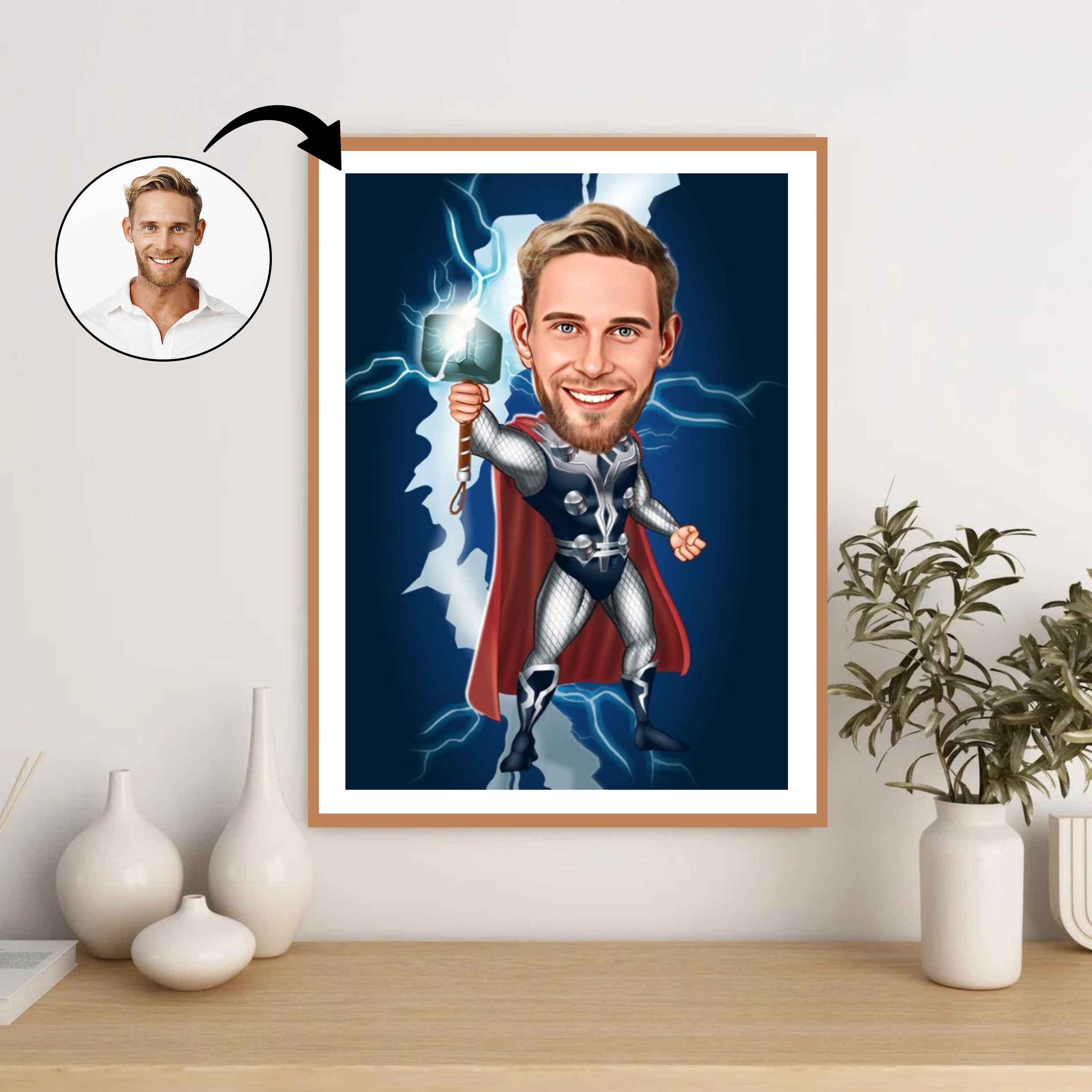 Superhelt tema28 (1 person) - karikaturtegning efter dine fotos - Just Karikatur