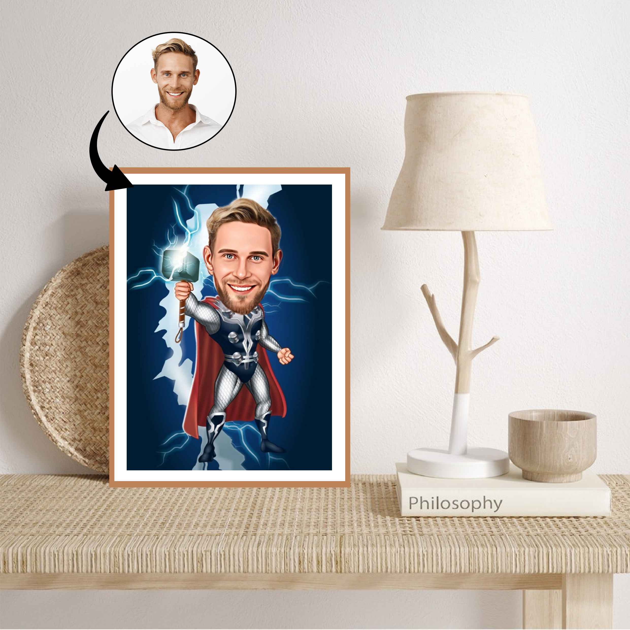 Superhelt tema28 (1 person) - karikaturtegning efter dine fotos - Just Karikatur