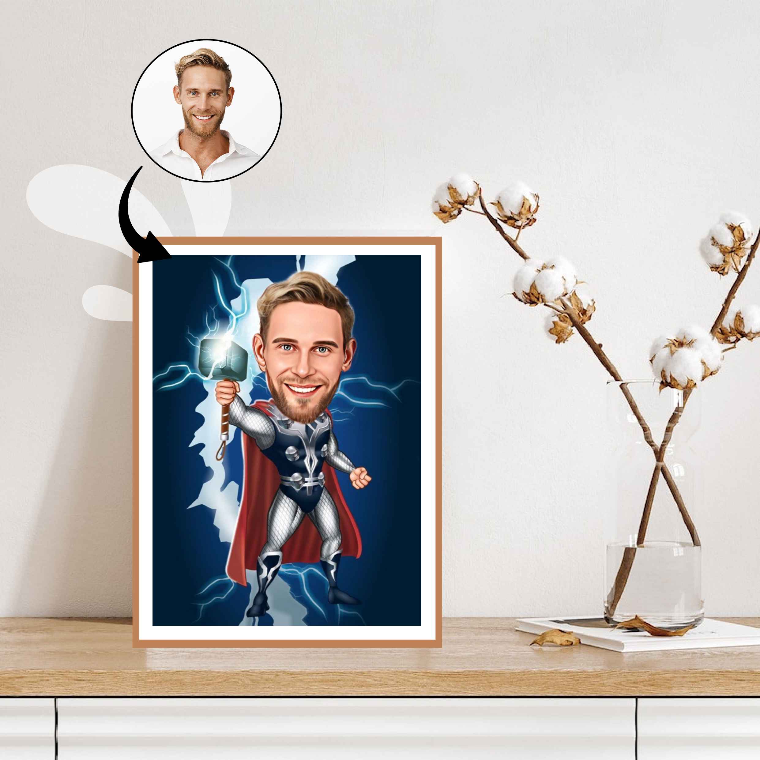 Superhelt tema28 (1 person) - karikaturtegning efter dine fotos - Just Karikatur