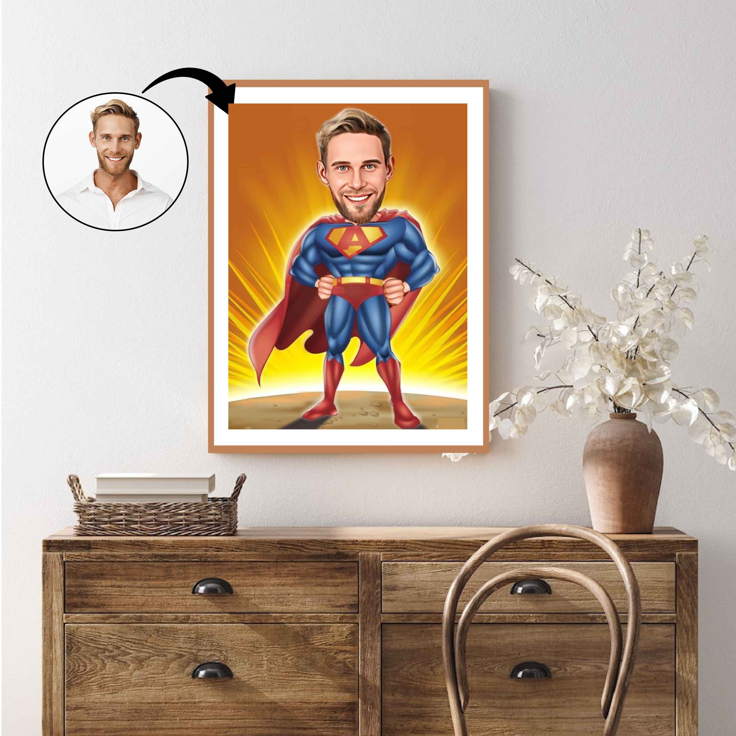 Superhelt tema32 (1 person) - karikaturtegning efter dine fotos - Just Karikatur