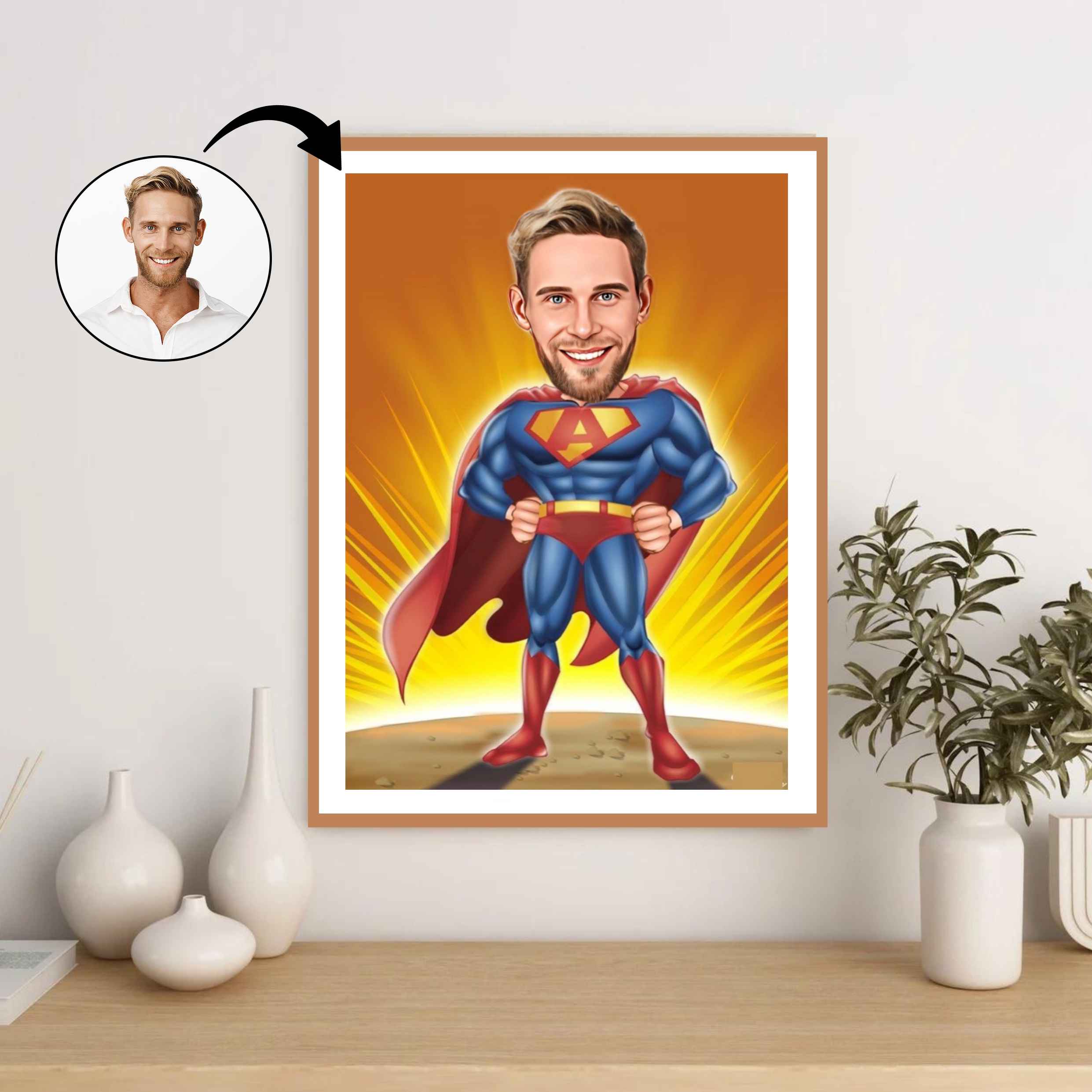 Superhelt tema32 (1 person) - karikaturtegning efter dine fotos - Just Karikatur