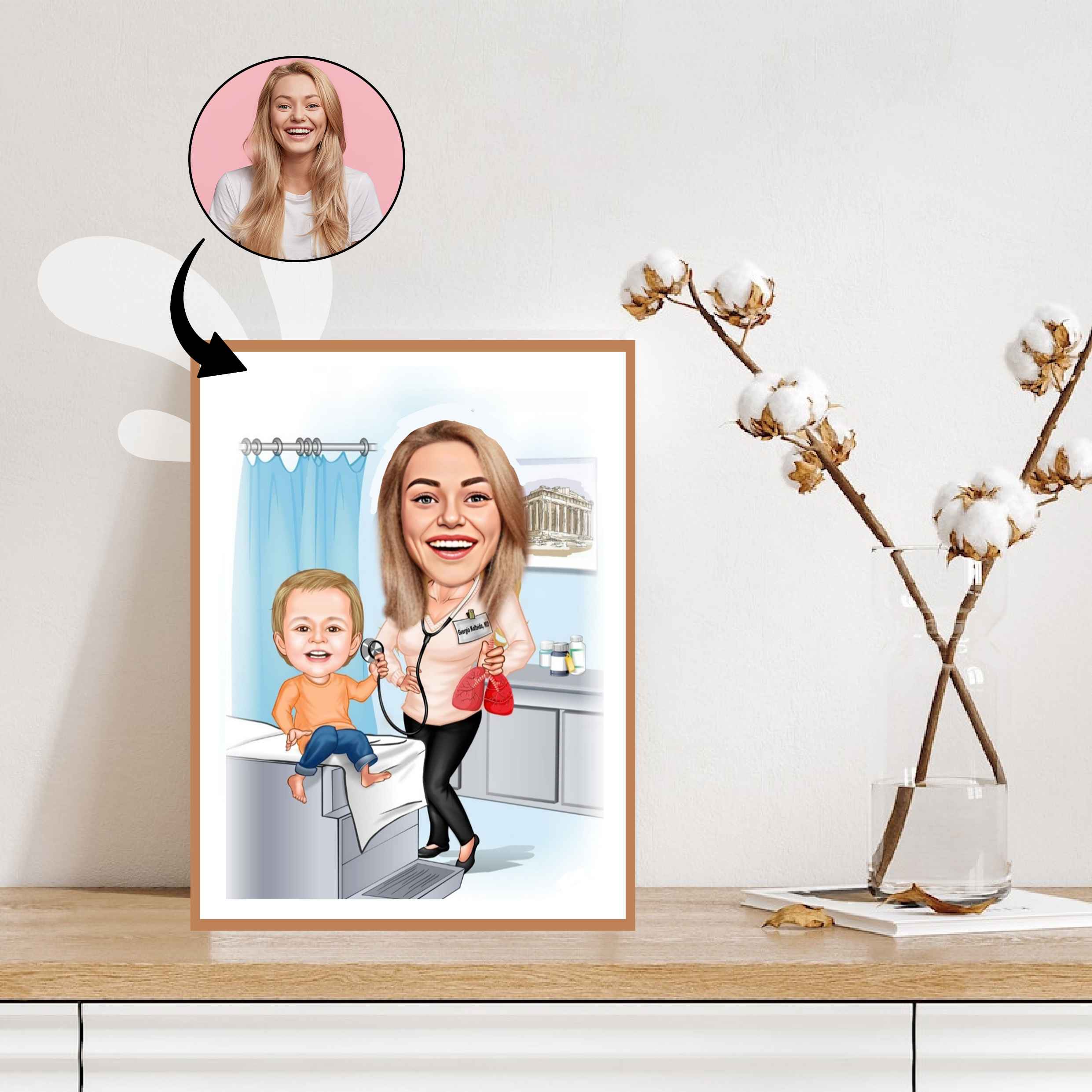 Medicinsk tema13 (1 person) - karikaturtegning efter dine fotos - Just Karikatur