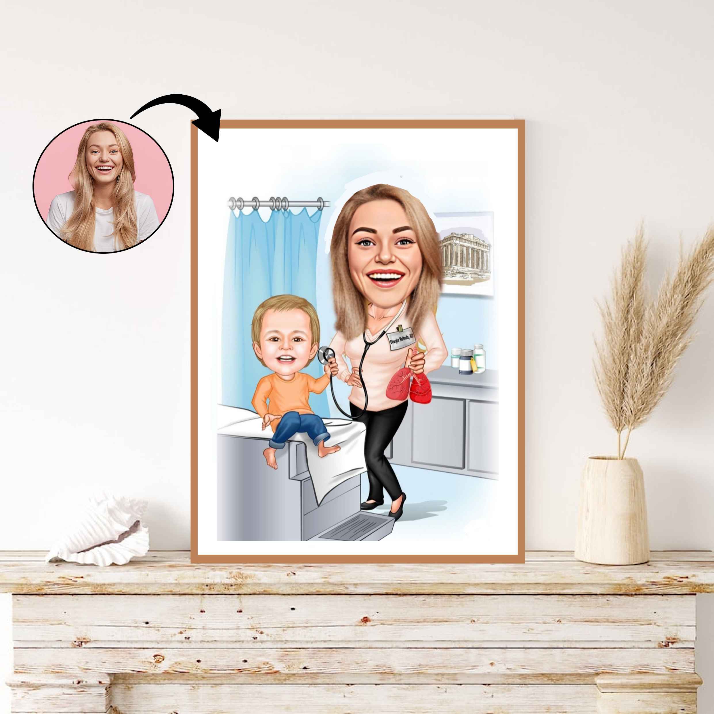 Medicinsk tema13 (1 person) - karikaturtegning efter dine fotos - Just Karikatur