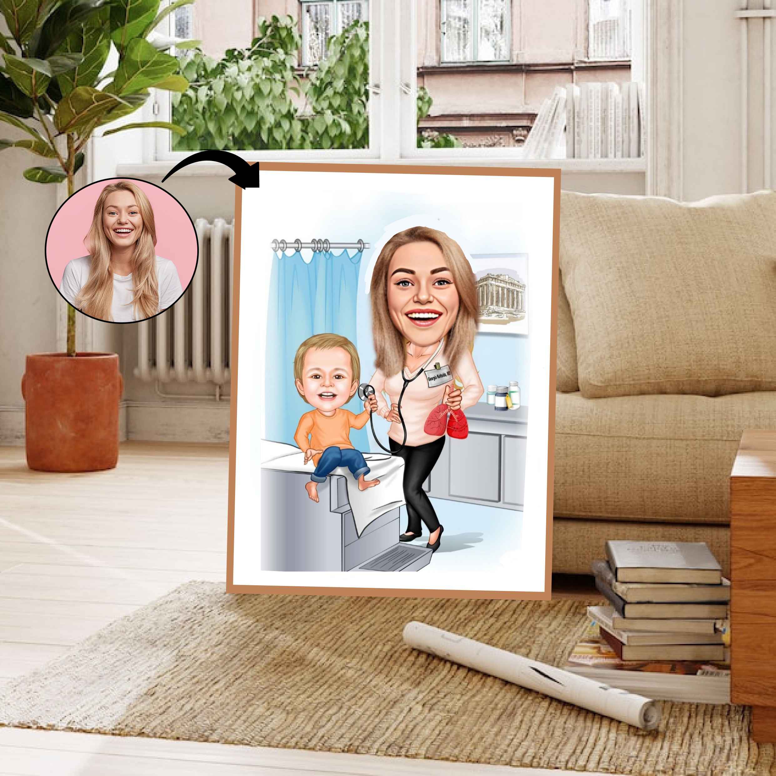 Medicinsk tema13 (1 person) - karikaturtegning efter dine fotos - Just Karikatur