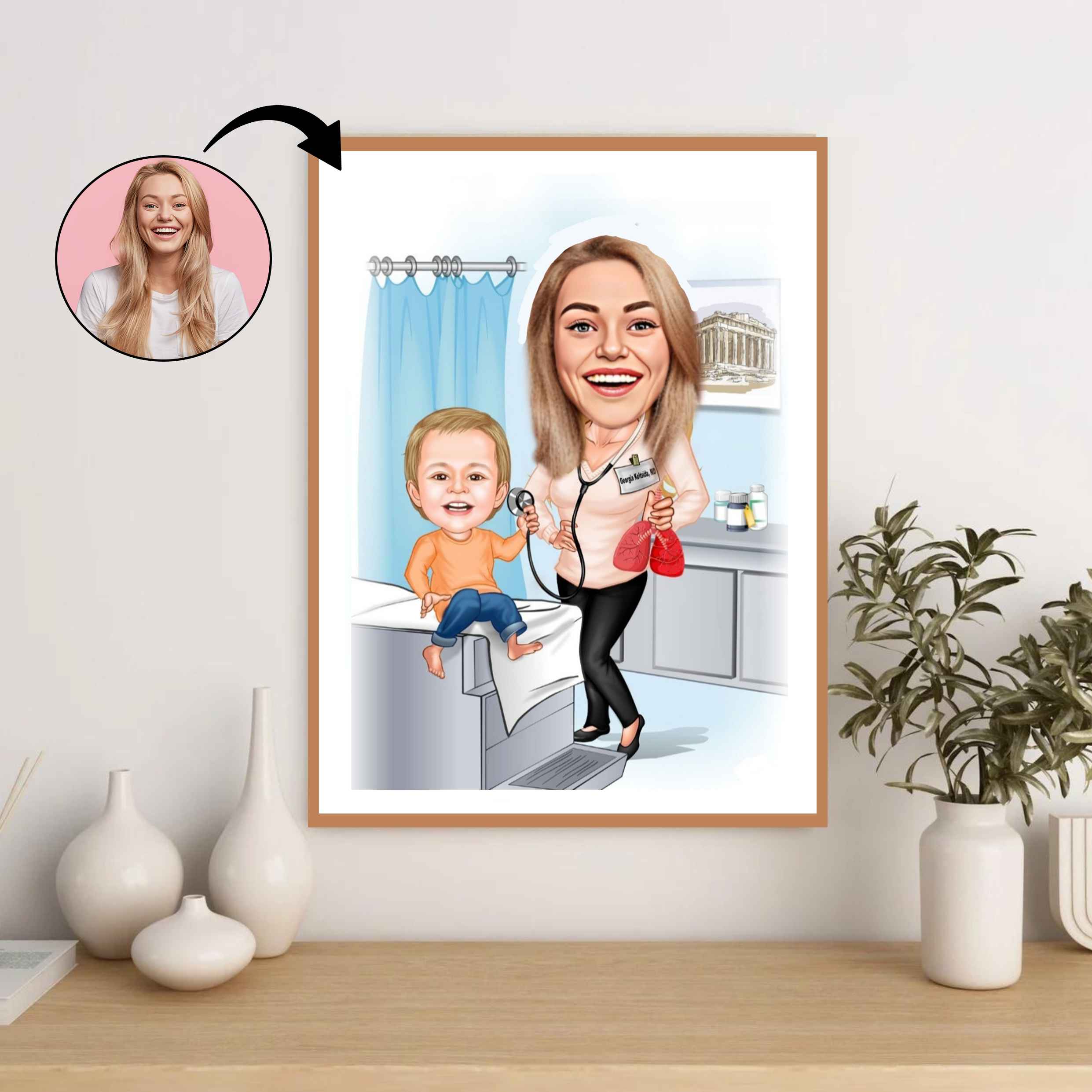 Medicinsk tema13 (1 person) - karikaturtegning efter dine fotos - Just Karikatur