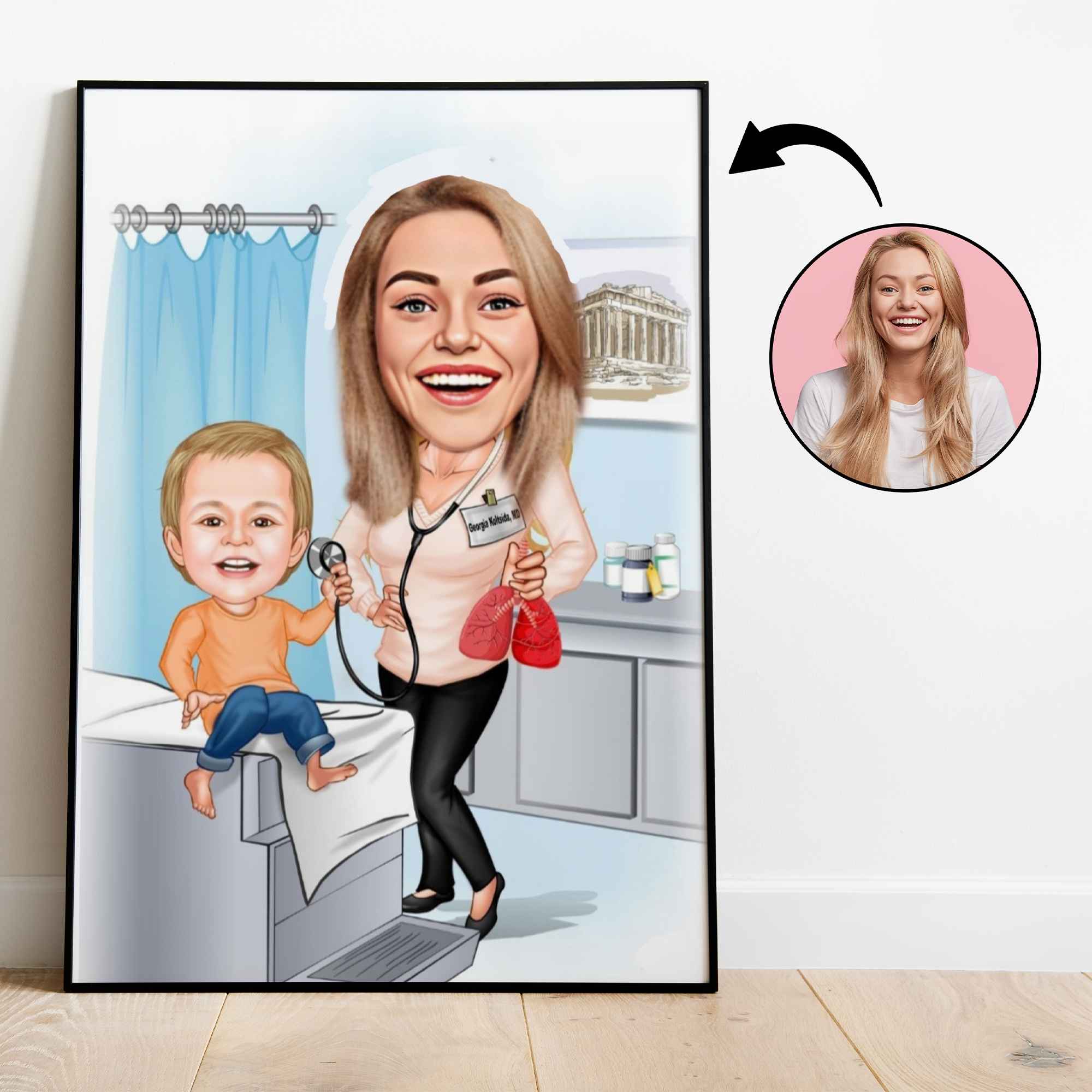 Medicinsk tema13 (1 person) - karikaturtegning efter dine fotos - Just Karikatur