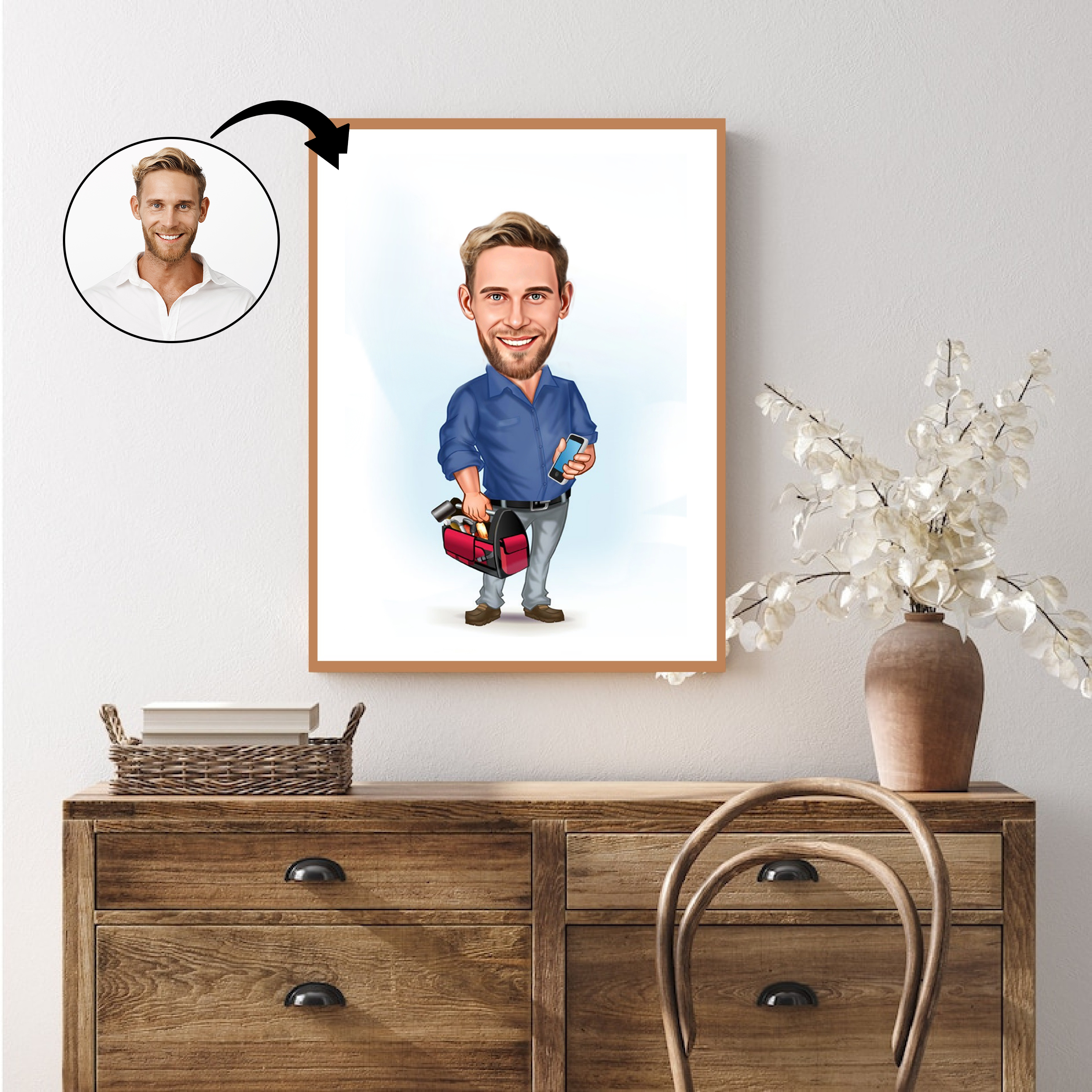 Håndværker tema8 (1 person) - karikaturtegning efter dine fotos - Just Karikatur