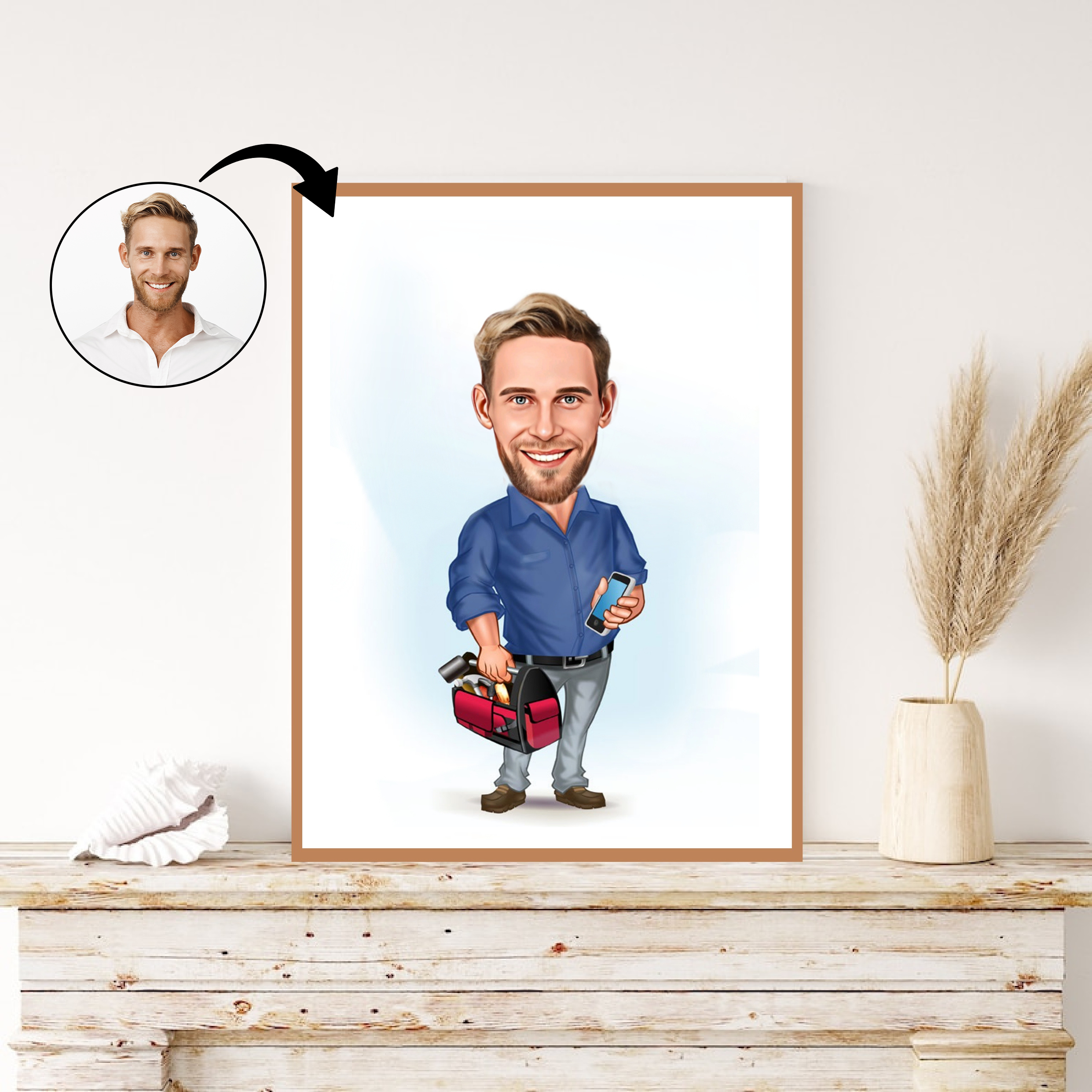 Håndværker tema8 (1 person) - karikaturtegning efter dine fotos - Just Karikatur