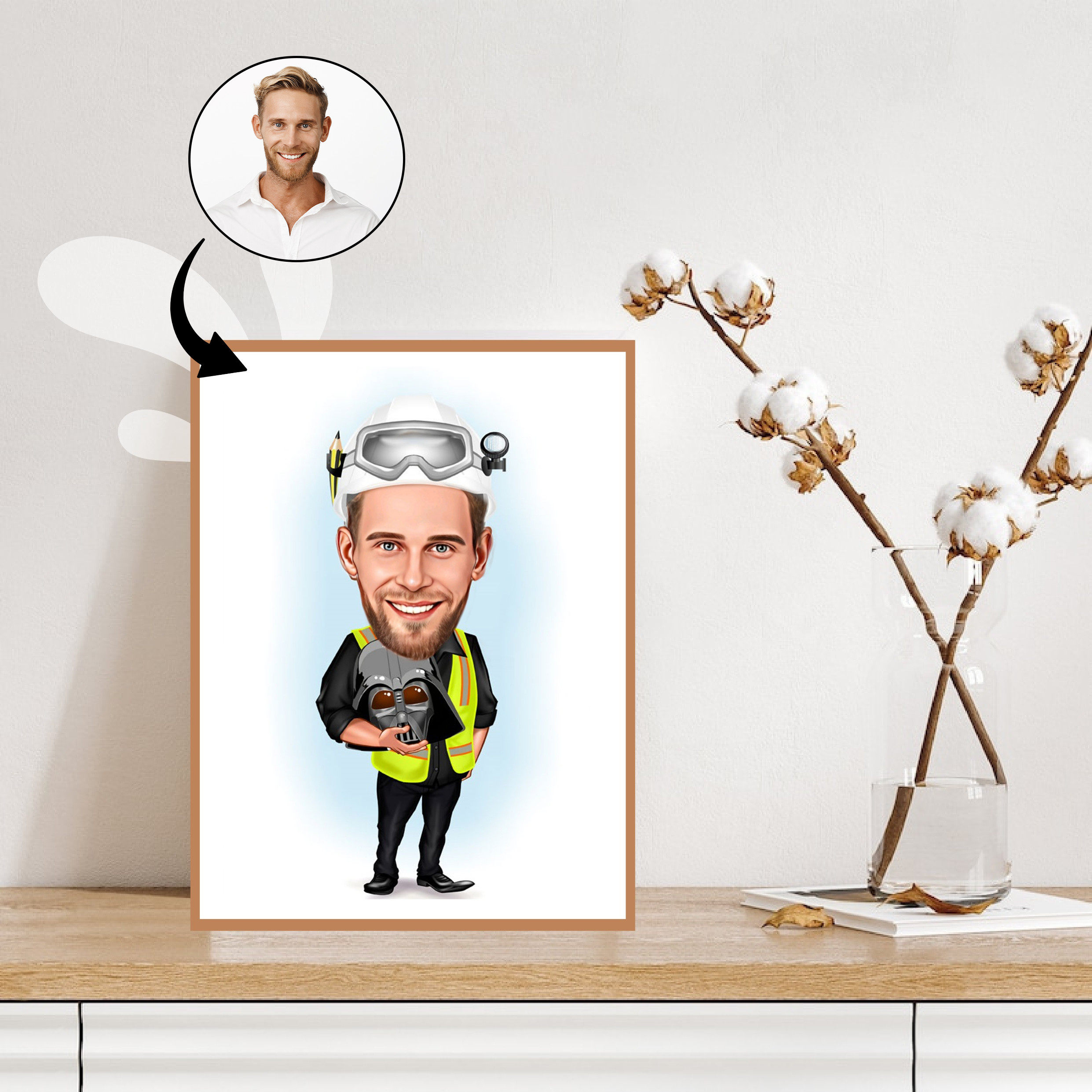 Håndværker tema5 (1 person) - karikaturtegning efter dine fotos - Just Karikatur