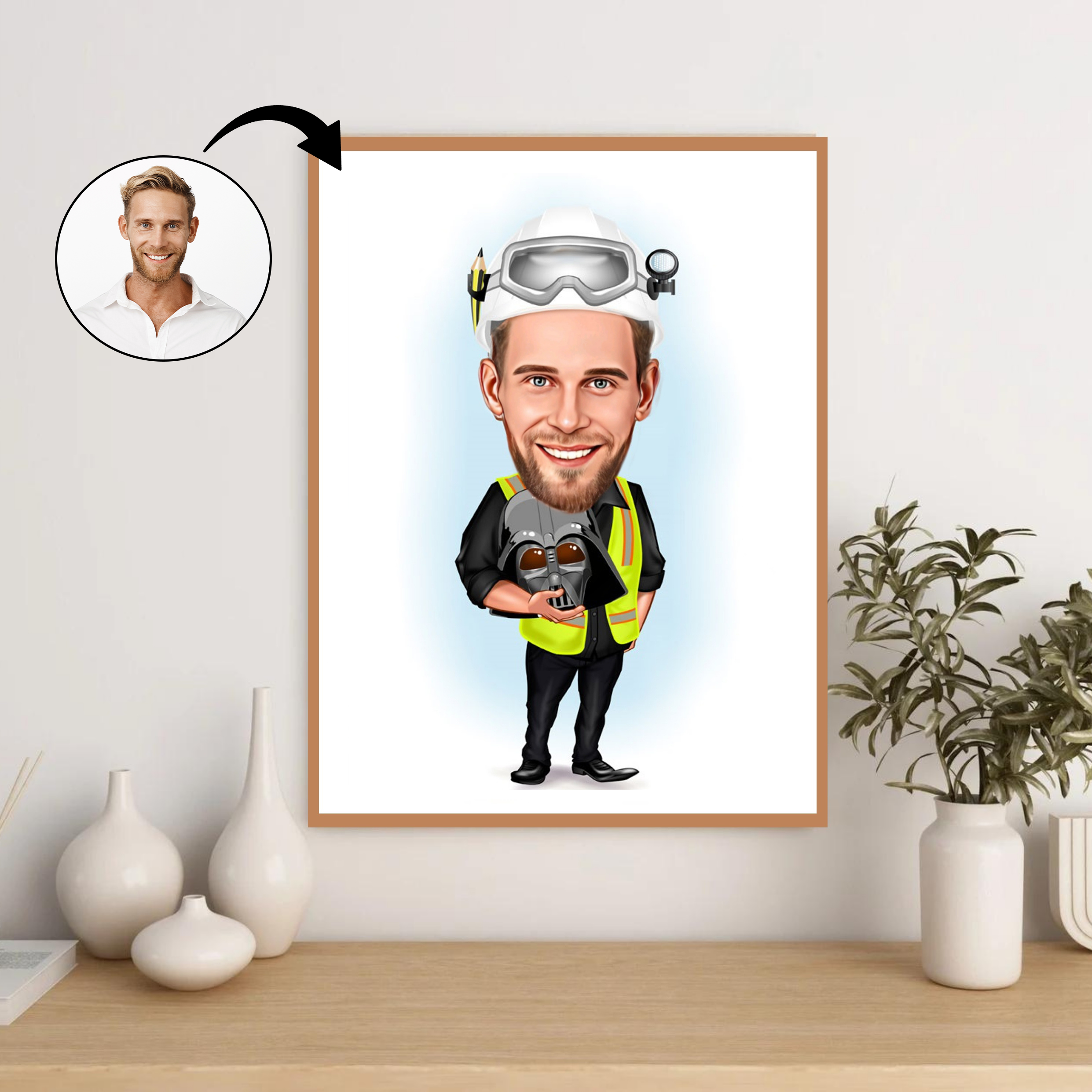 Håndværker tema5 (1 person) - karikaturtegning efter dine fotos - Just Karikatur