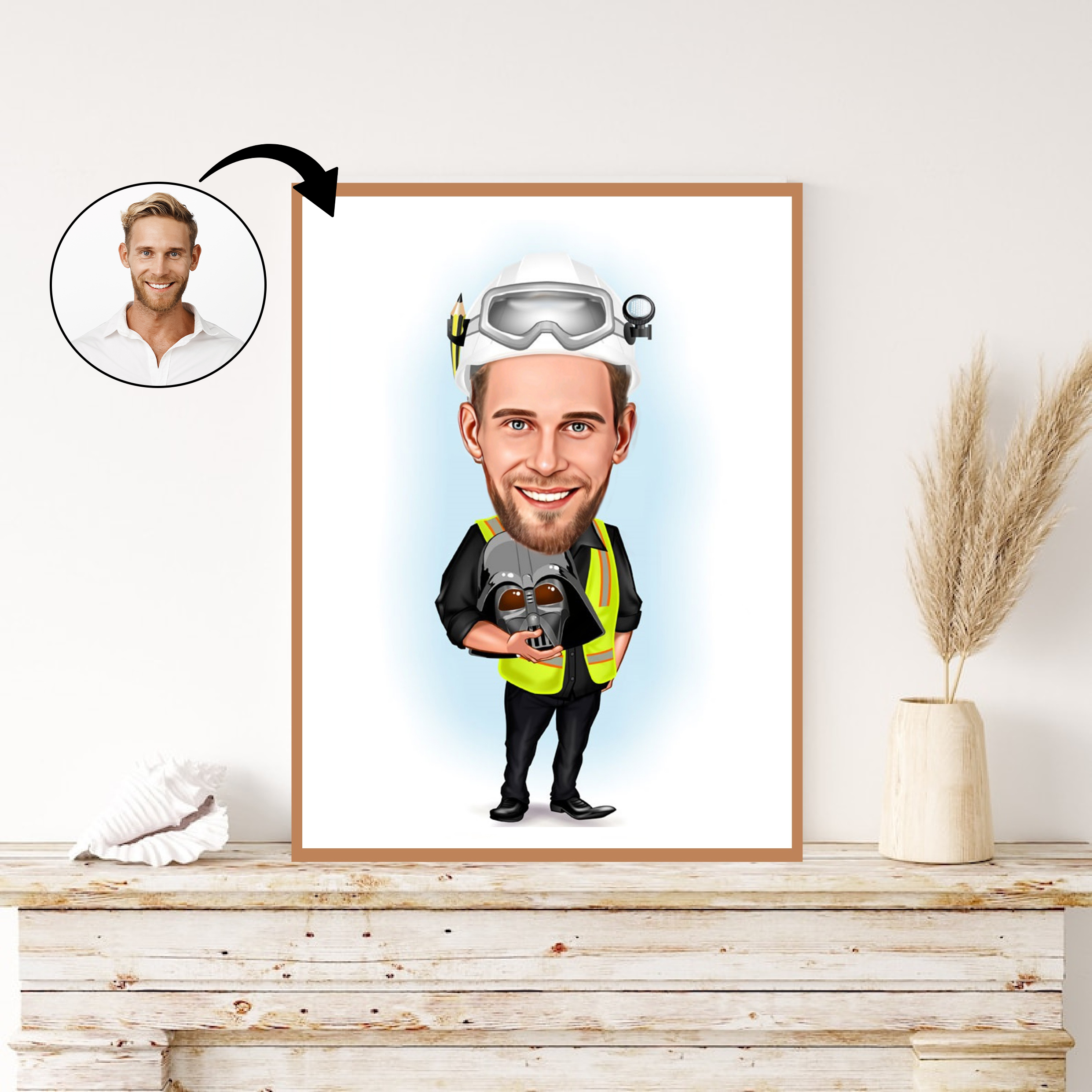 Håndværker tema5 (1 person) - karikaturtegning efter dine fotos - Just Karikatur