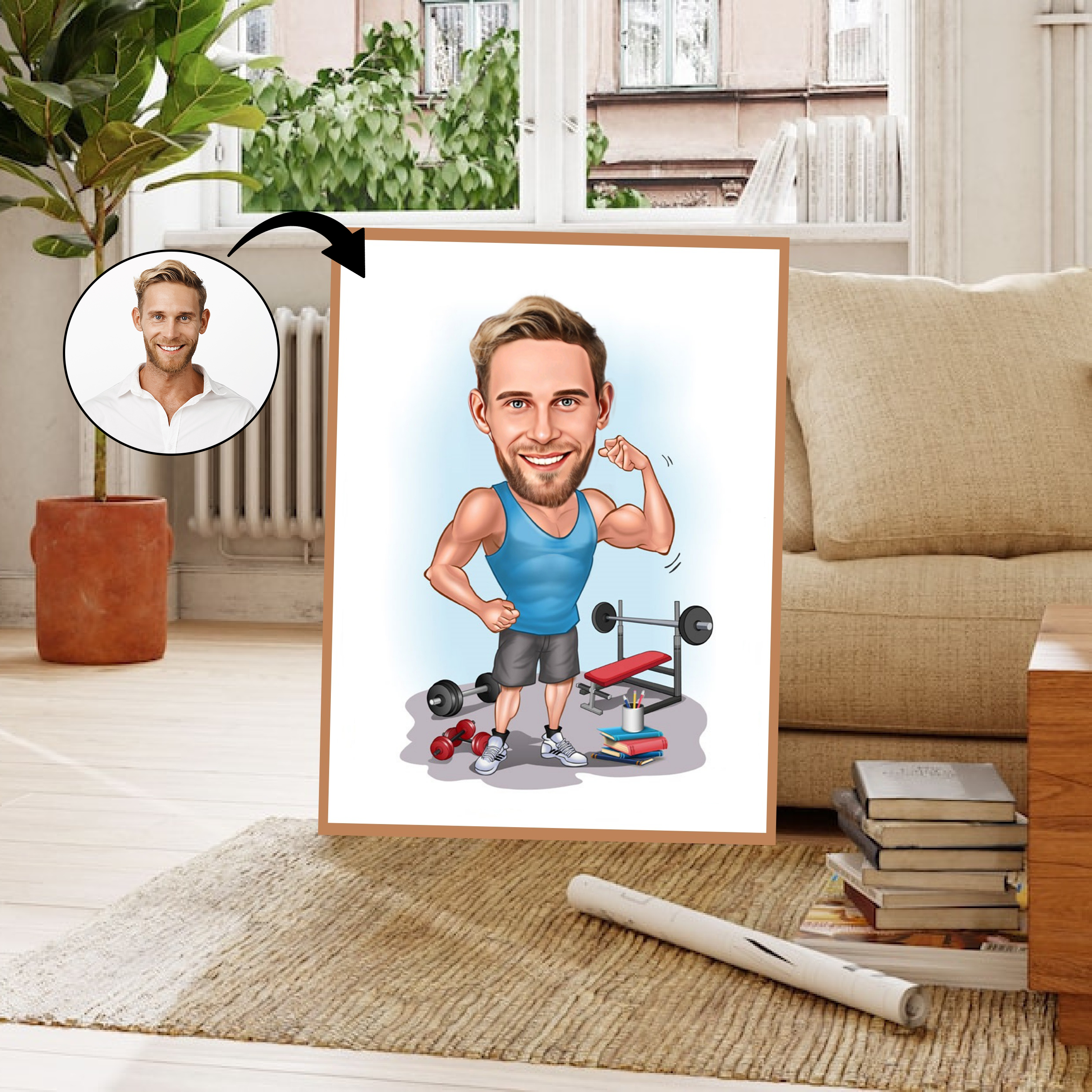 Sports tema31 (1 person) - karikaturtegning efter dine fotos - Just Karikatur