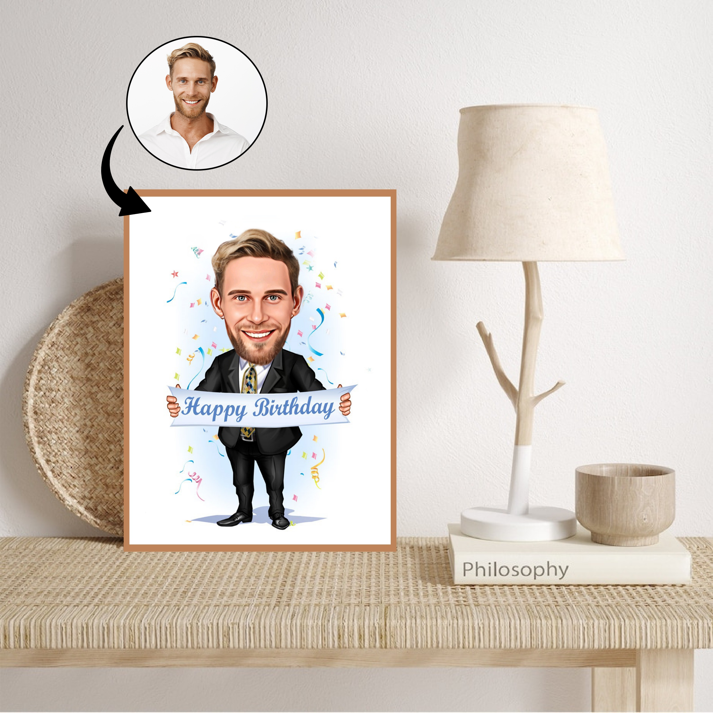 Fødselsdag tema9 (1 person) - karikaturtegning efter dine fotos - Just Karikatur