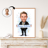 Fødselsdag tema9 (1 person) - karikaturtegning efter dine fotos - Just Karikatur